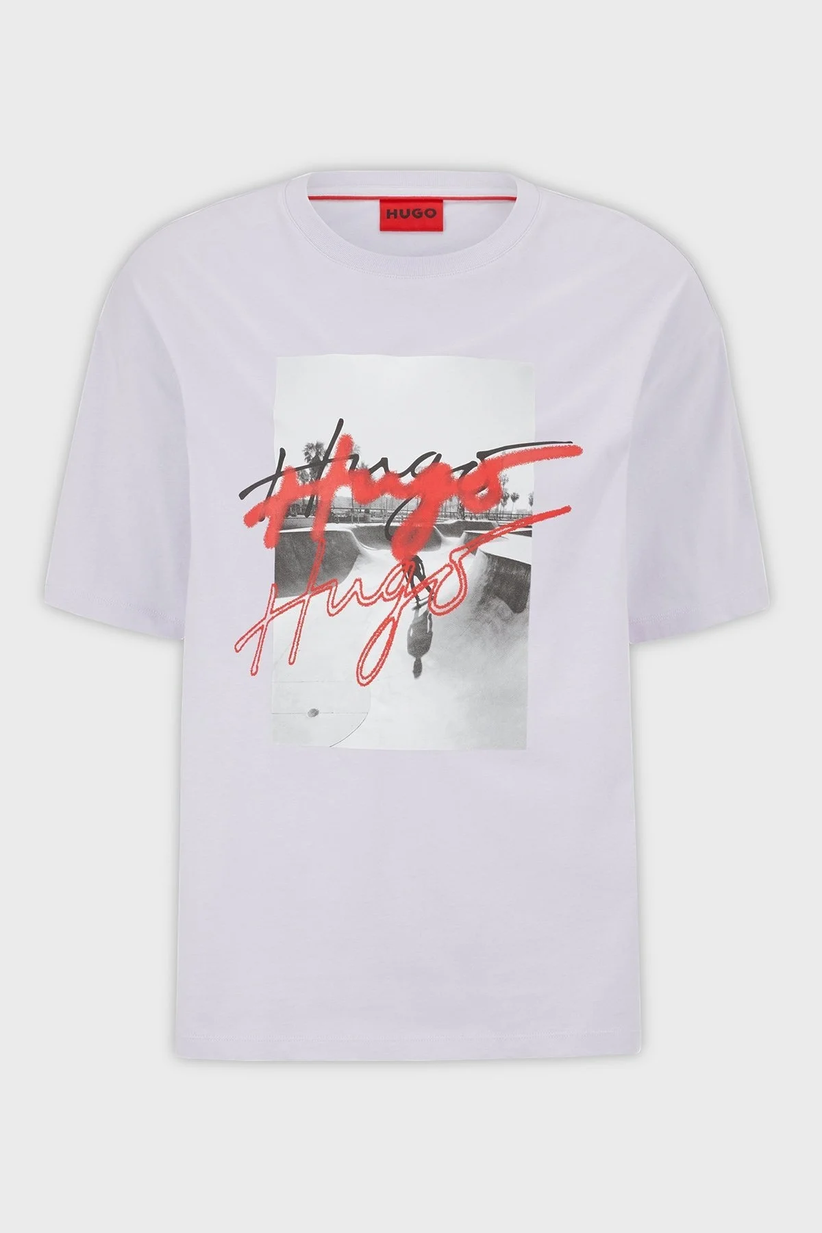 Hugo % 100 Pamuk Oversize Fit Bisiklet Yaka Erkek T Shirt 50491813 535 BEYAZ - 5