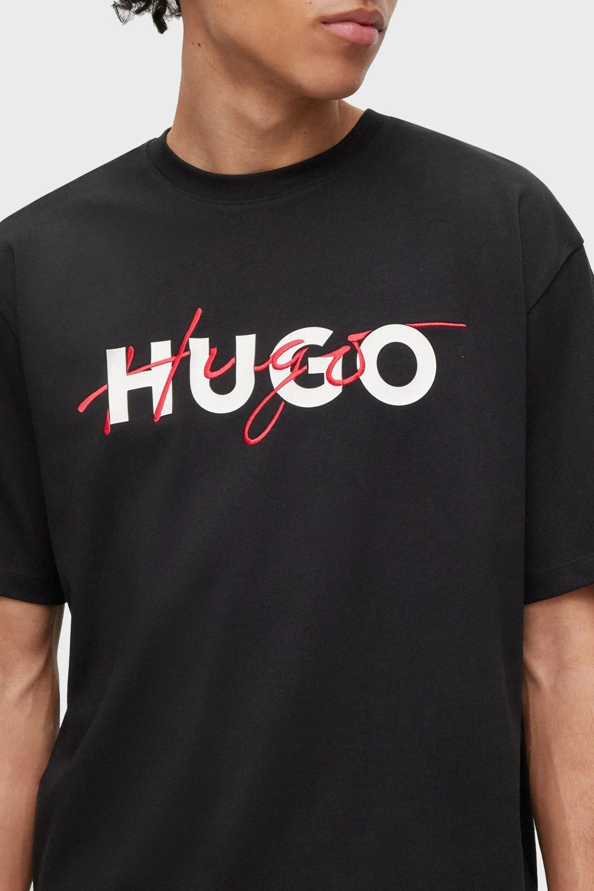Hugo % 100 Pamuk Relaxed Fit Bisiklet Yaka Erkek T Shirt 50494565 001 SİYAH - 4
