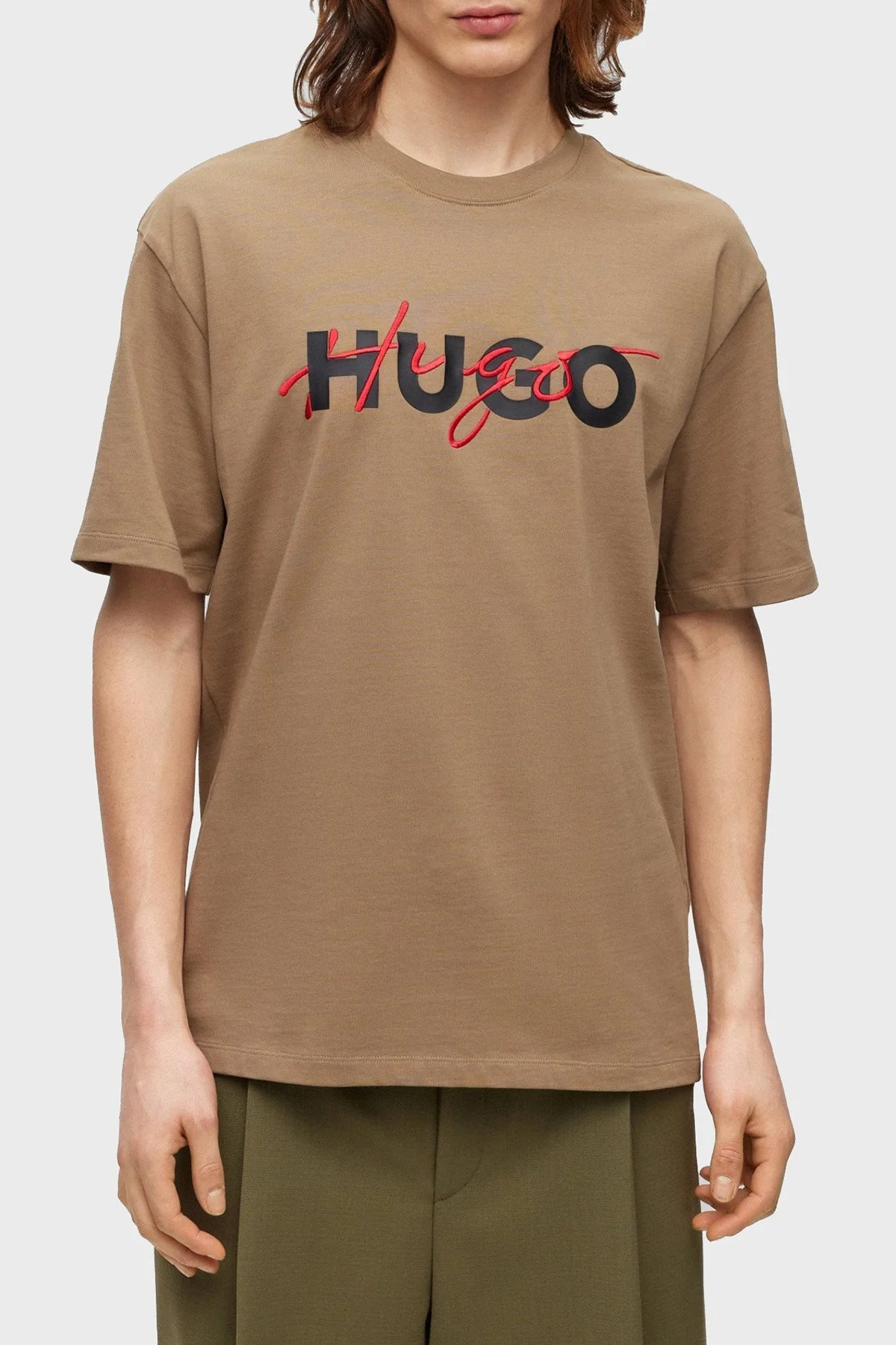 Hugo % 100 Pamuk Relaxed Fit Bisiklet Yaka Erkek T Shirt 50494565 242 AÇIK KAHVE - 1