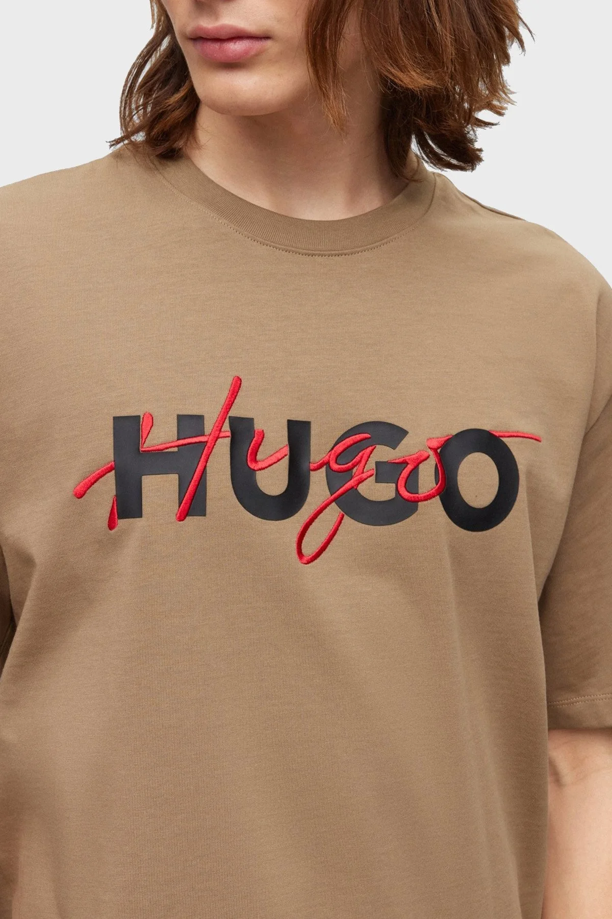 Hugo % 100 Pamuk Relaxed Fit Bisiklet Yaka Erkek T Shirt 50494565 242 AÇIK KAHVE - 4
