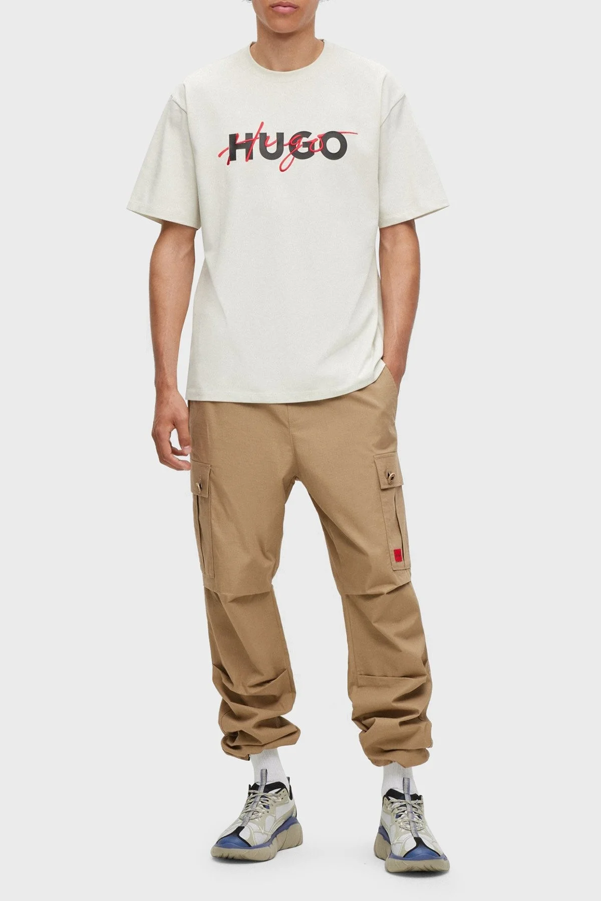 Hugo % 100 Pamuk Relaxed Fit Bisiklet Yaka Erkek T Shirt 50494565 333 EKRU - 3