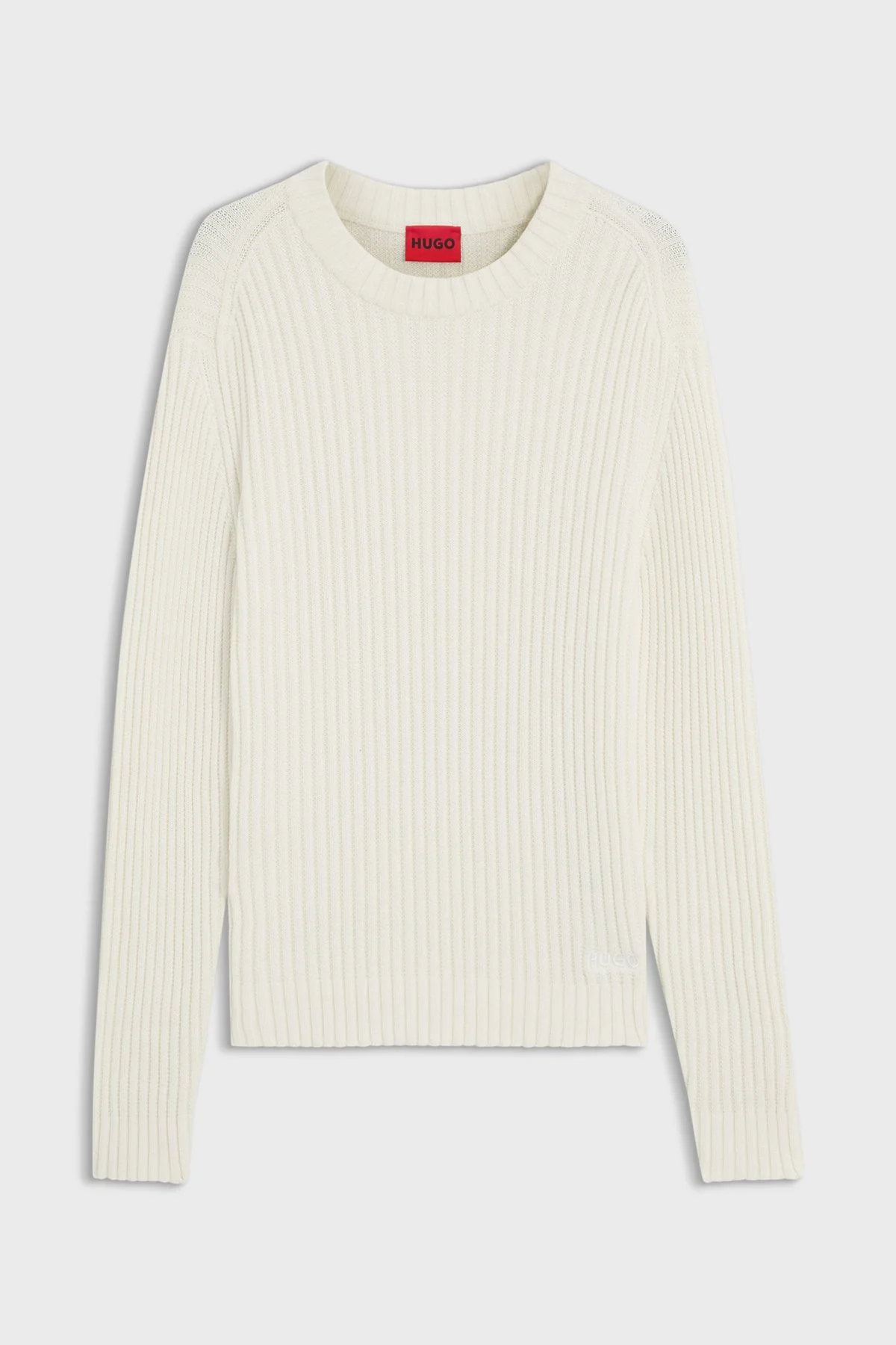 Hugo %100 Pamuk Regular Fit Bisiklet Yaka Fitilli Erkek Kazak 50570249 102 Beyaz - 5