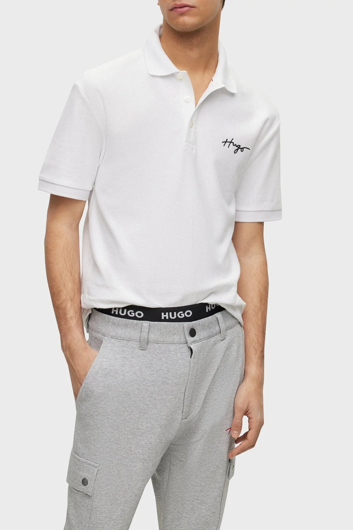 Hugo % 100 Pamuk Regular Fit Düğmeli Polo Erkek T Shirt 50488854 100 BEYAZ - 1