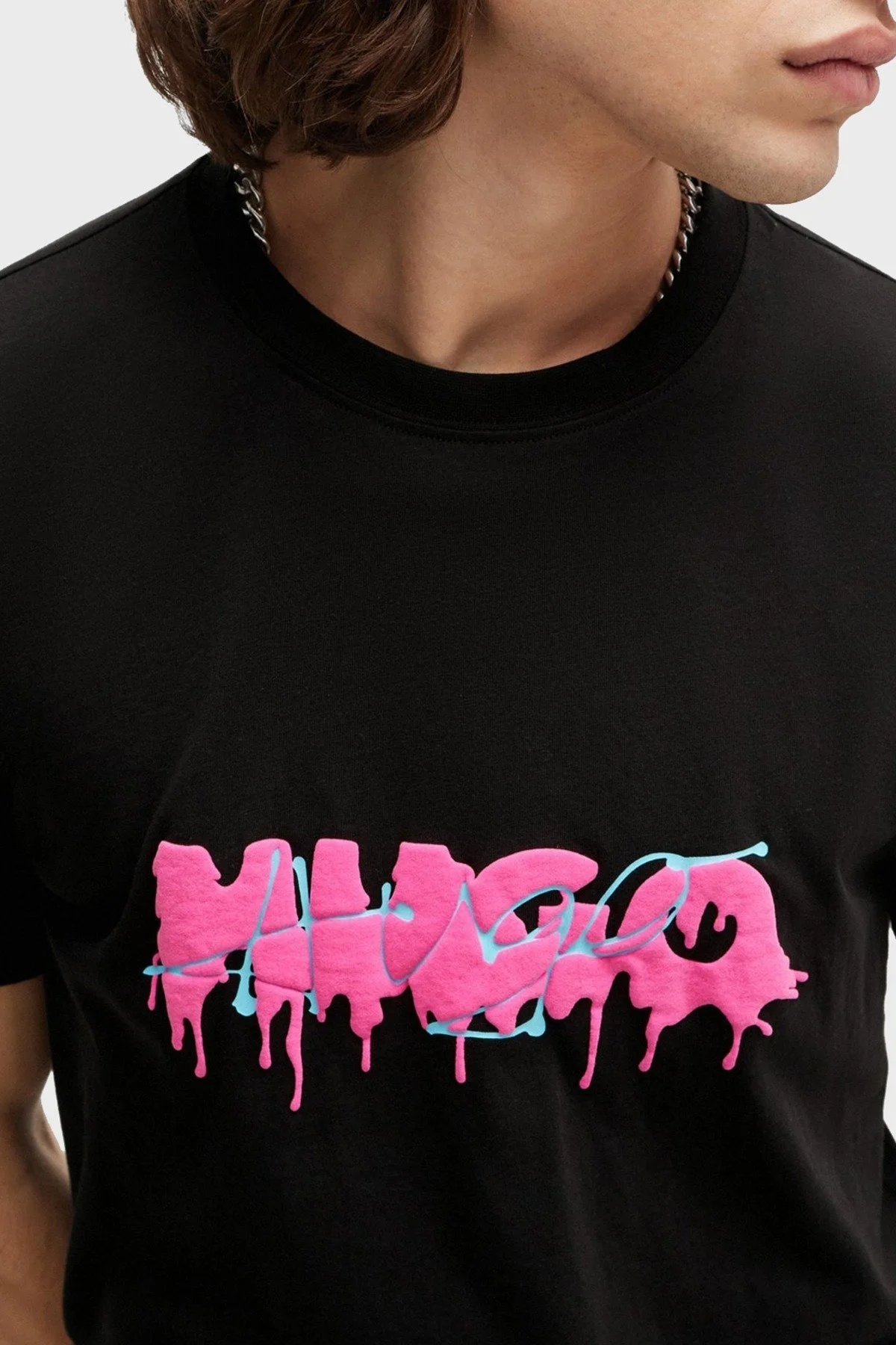 Hugo % 100 Pamuk Regular Fit Efekt Logolu Erkek T Shirt 50515282 001 SİYAH - 4