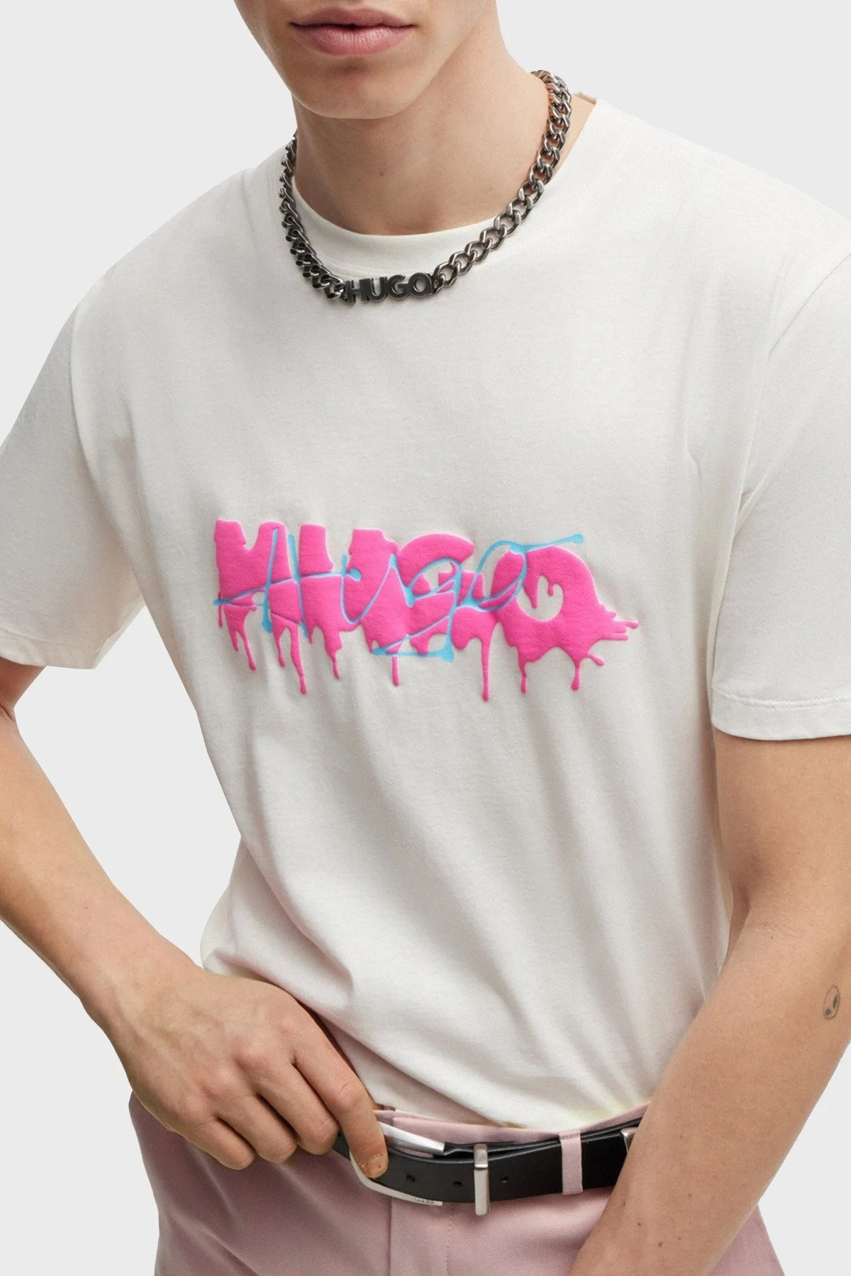 Hugo % 100 Pamuk Regular Fit Efekt Logolu Erkek T Shirt 50515282 121 EKRU - 4