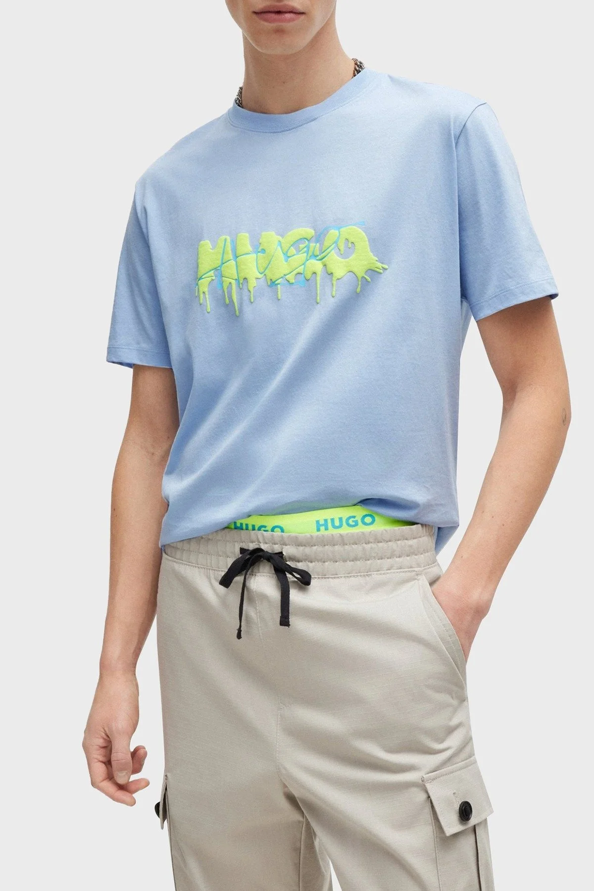 Hugo % 100 Pamuk Regular Fit Efekt Logolu Erkek T Shirt 50515282 455 AÇIK MAVİ - 1