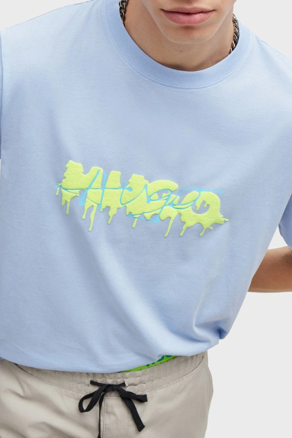 Hugo % 100 Pamuk Regular Fit Efekt Logolu Erkek T Shirt 50515282 455 AÇIK MAVİ - 4