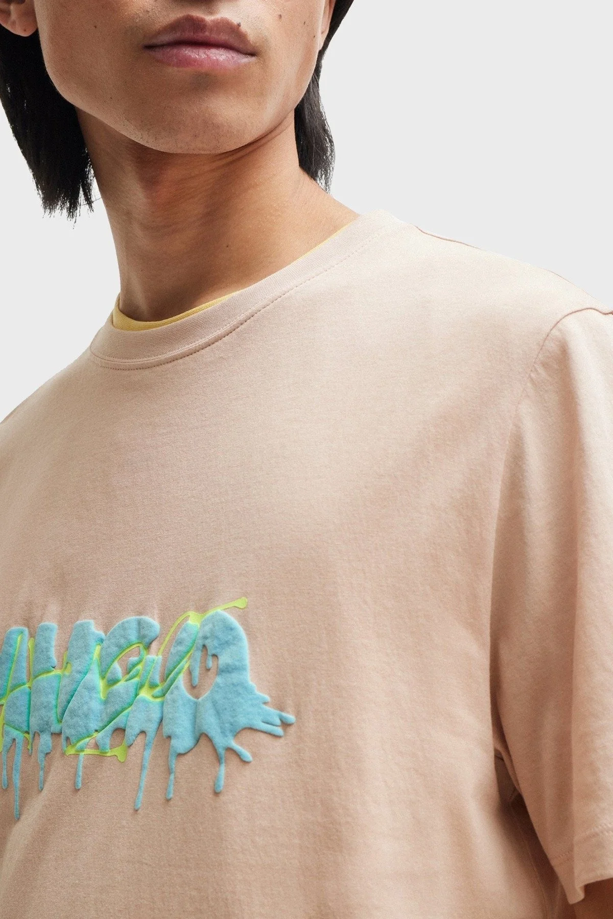 Hugo % 100 Pamuk Regular Fit Efekt Logolu Erkek T Shirt 50515282 681 PUDRA - 9