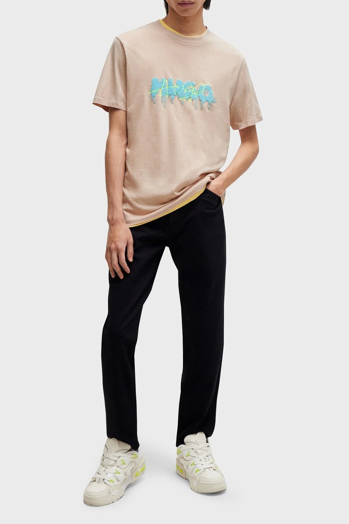 Hugo % 100 Pamuk Regular Fit Efekt Logolu Erkek T Shirt 50515282 681 PUDRA - 2