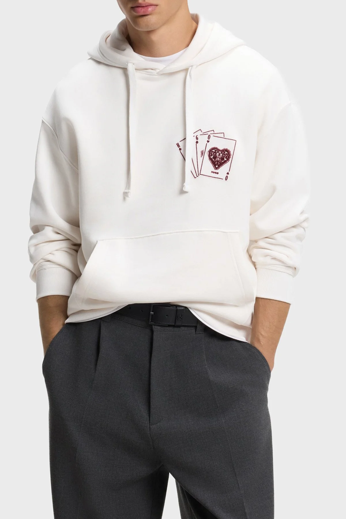 Hugo %100 Pamuk Regular Fit Kapüşonlu Yaka Logo Baskılı Erkek Sweat 50568581 102 Beyaz - 2