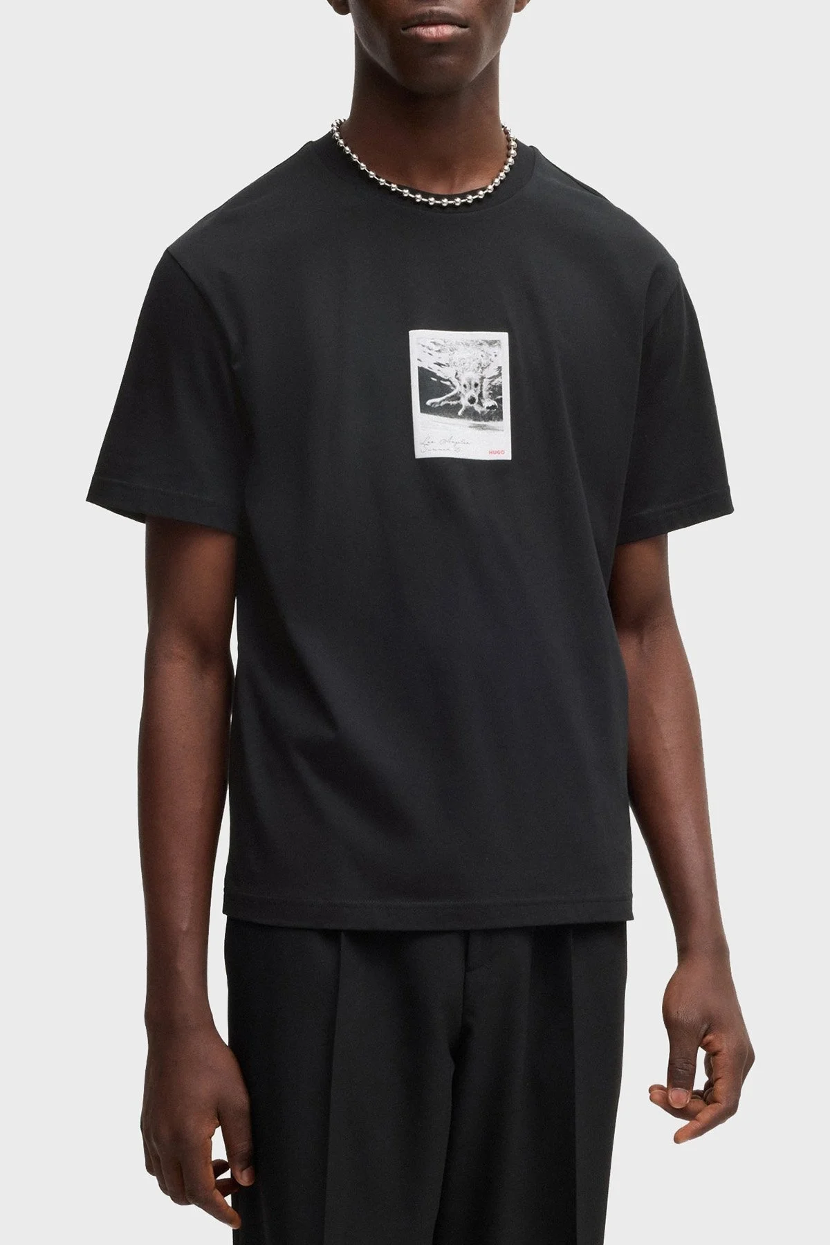 Hugo % 100 Pamuk Relaxed Fit Bisiklet Yaka Baskılı Erkek T Shirt 50537535 001 SİYAH - 1