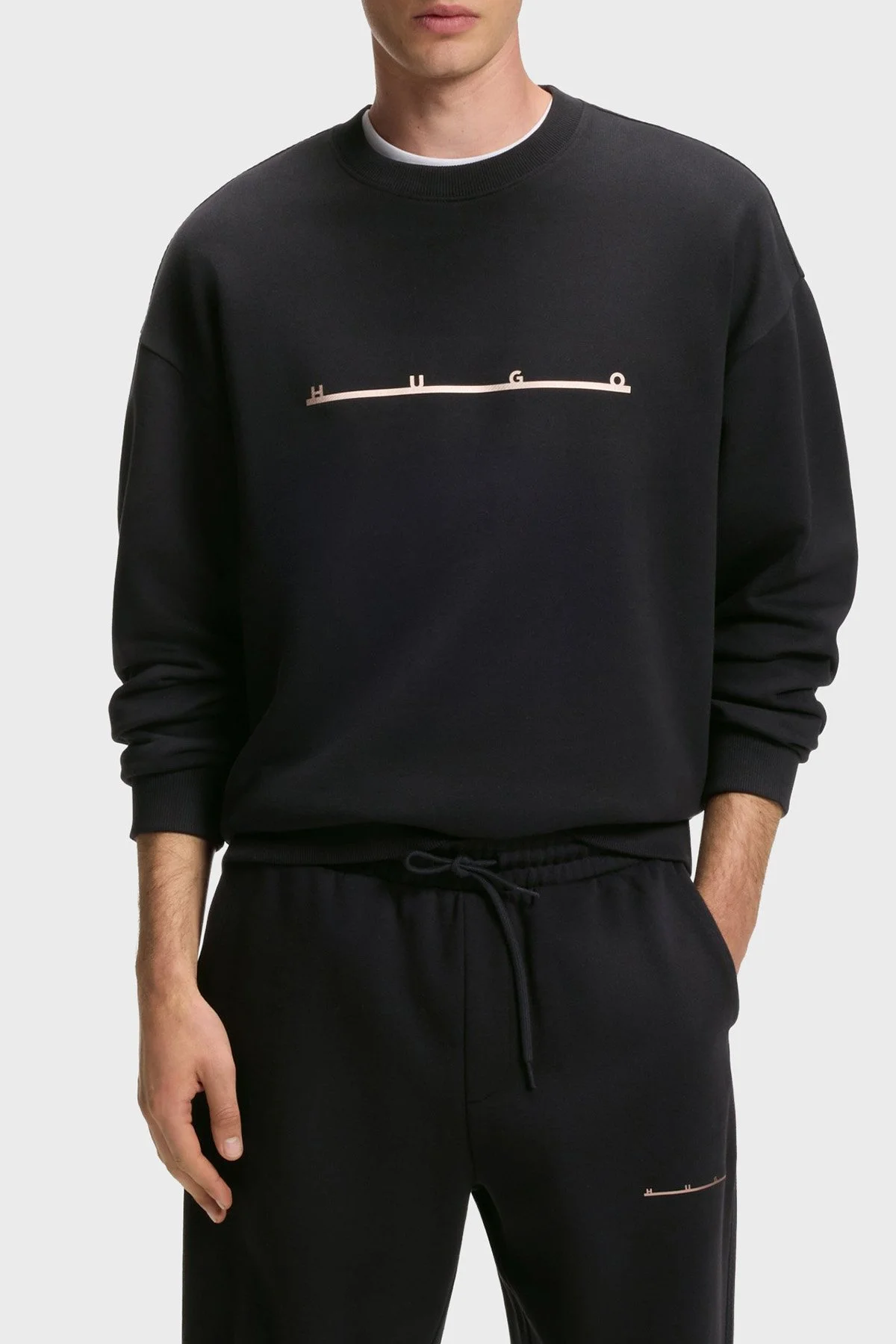 Hugo %100 Pamuk Relaxed Fit Bisiklet Yaka Logo Baskılı Erkek Sweat 50568124 001 Siyah - 1