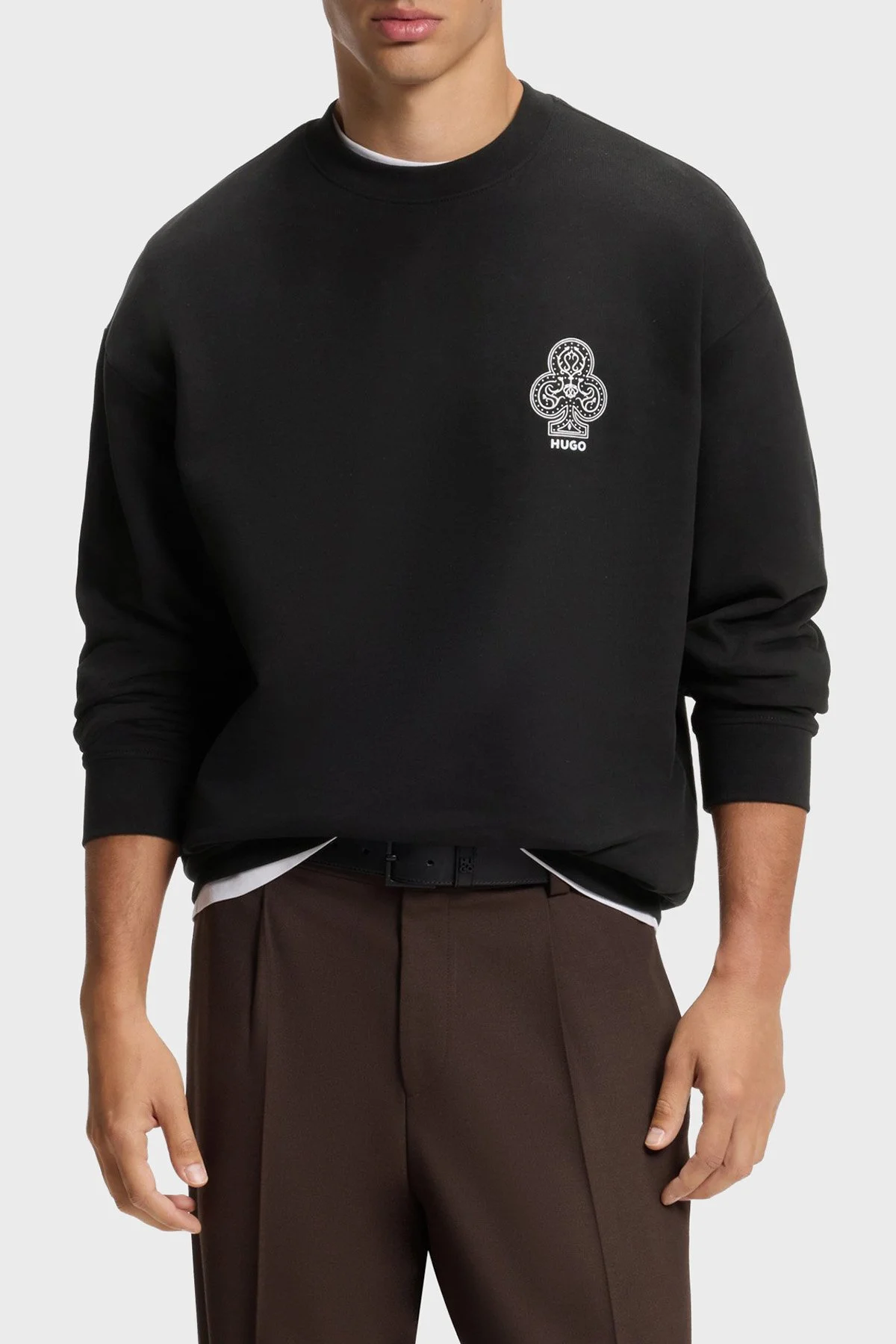 Hugo %100 Pamuk Relaxed Fit Bisiklet Yaka Logo Baskılı Erkek Sweat 50568287 001 Siyah - 1