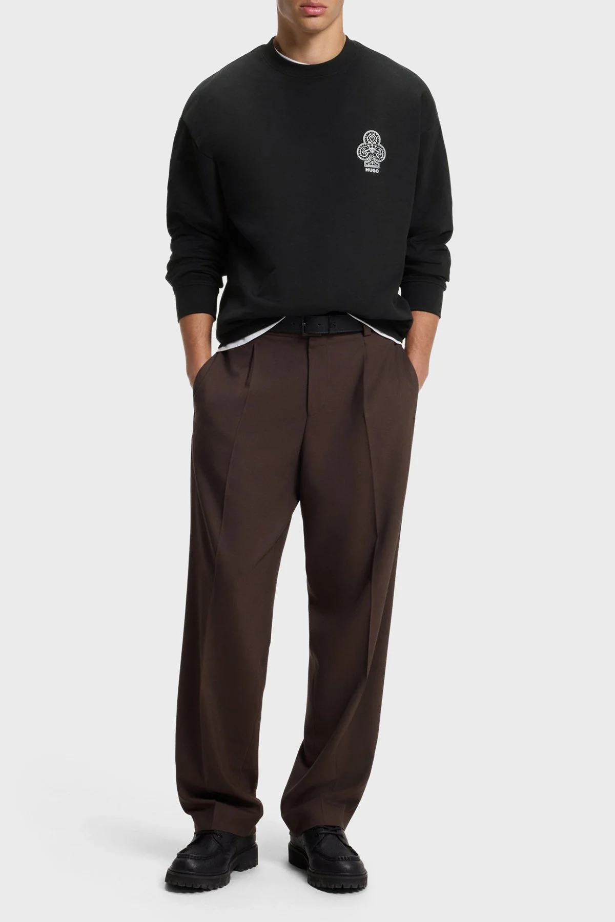 Hugo %100 Pamuk Relaxed Fit Bisiklet Yaka Logo Baskılı Erkek Sweat 50568287 001 Siyah - 2