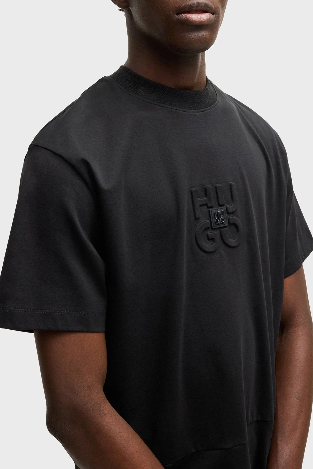 Hugo % 100 Pamuk Relaxed Fit Bisiklet Yaka Logolu Erkek T Shirt 50535499 001 SİYAH - 4