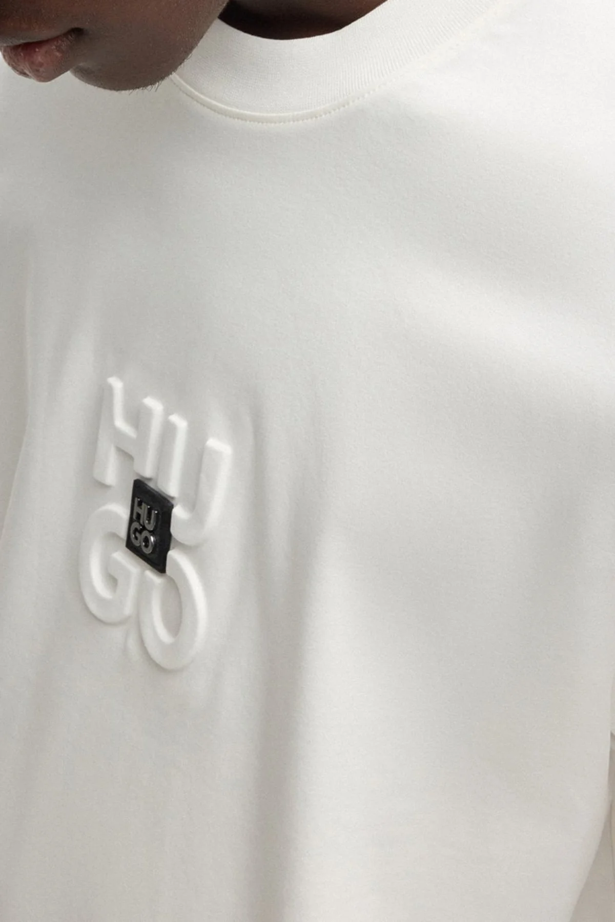 Hugo % 100 Pamuk Relaxed Fit Bisiklet Yaka Logolu Erkek T Shirt 50535499 102 BEYAZ - 4