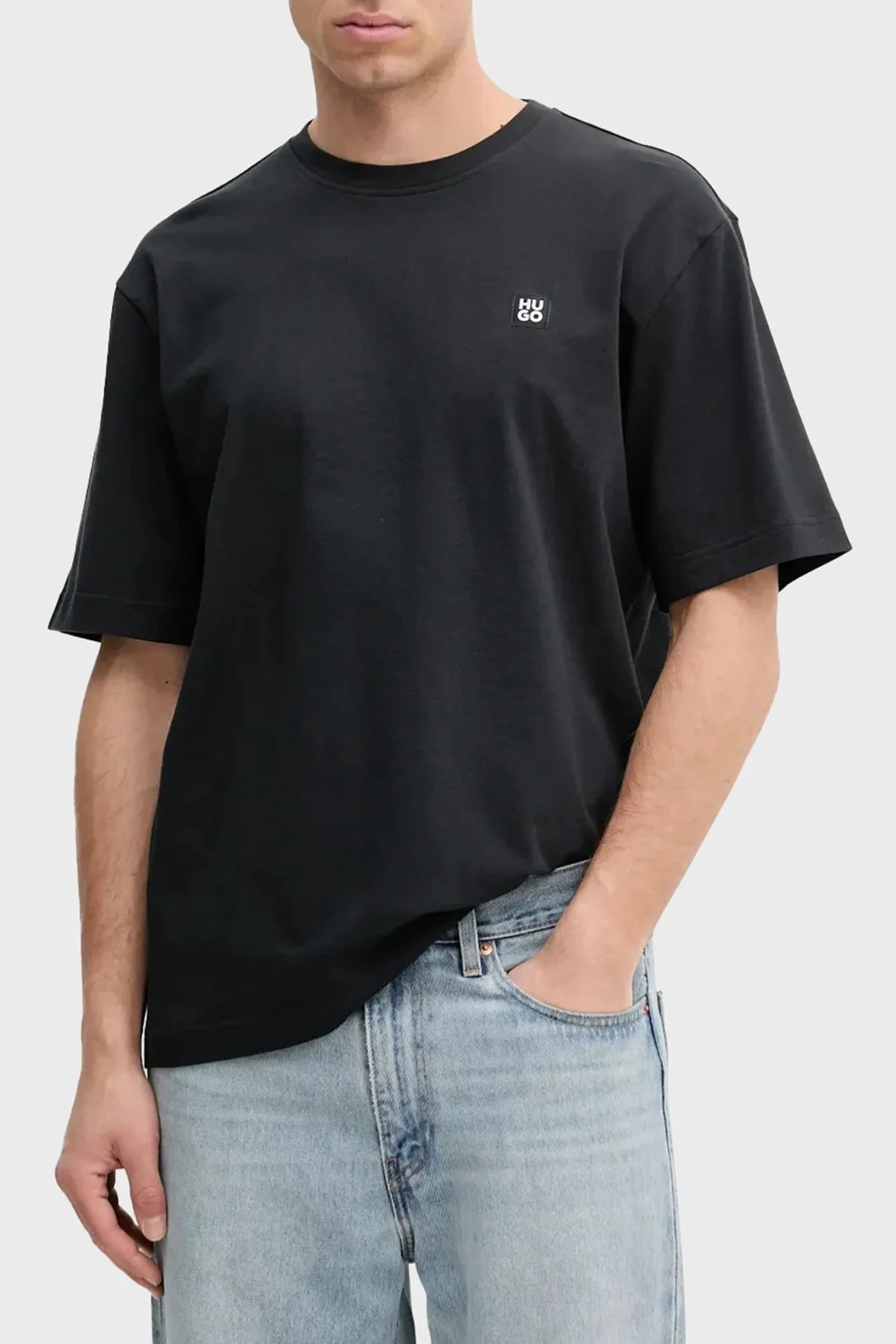 Hugo % 100 Pamuk Relaxed Fit Bisiklet Yaka Logolu Erkek T Shirt 50539052 001 SİYAH - 1