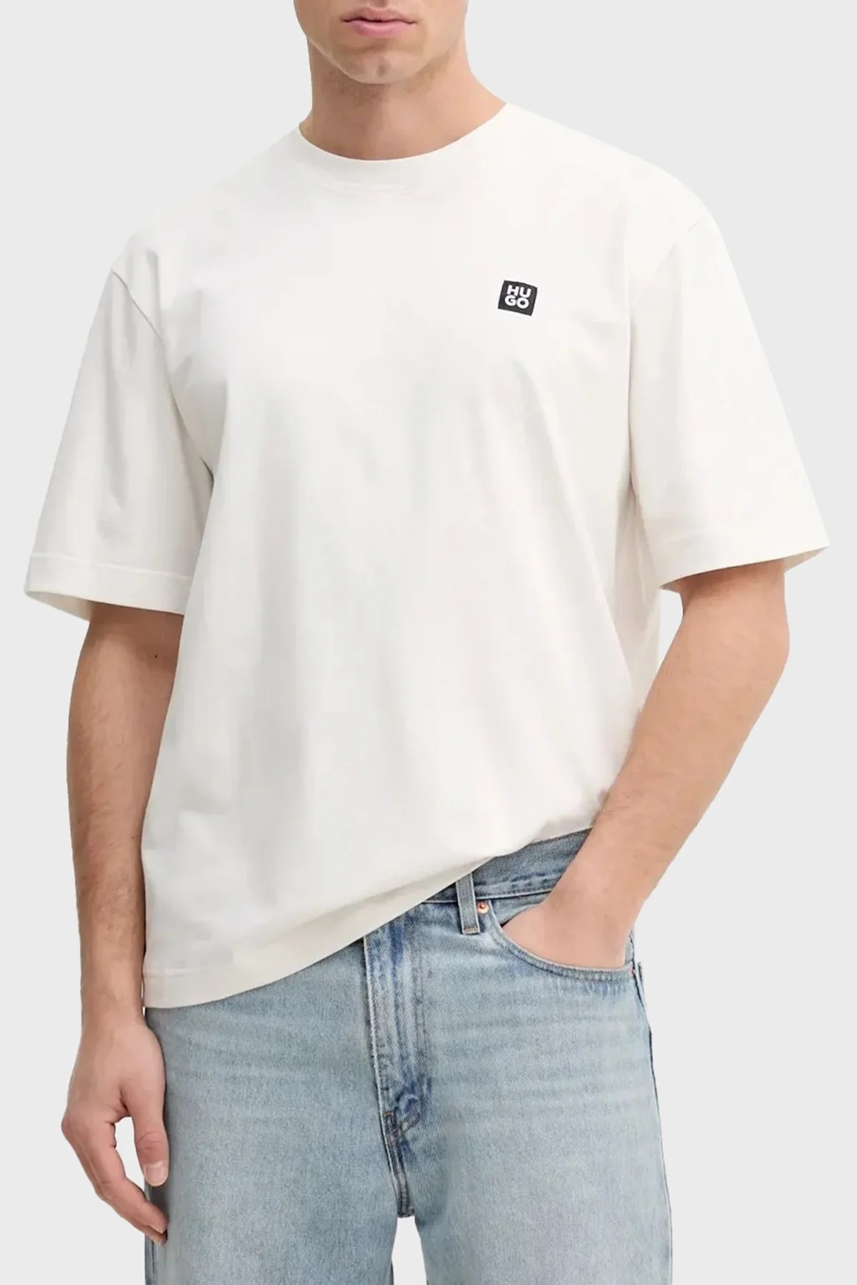 Hugo % 100 Pamuk Relaxed Fit Bisiklet Yaka Logolu Erkek T Shirt 50539052 102 BEYAZ - 1