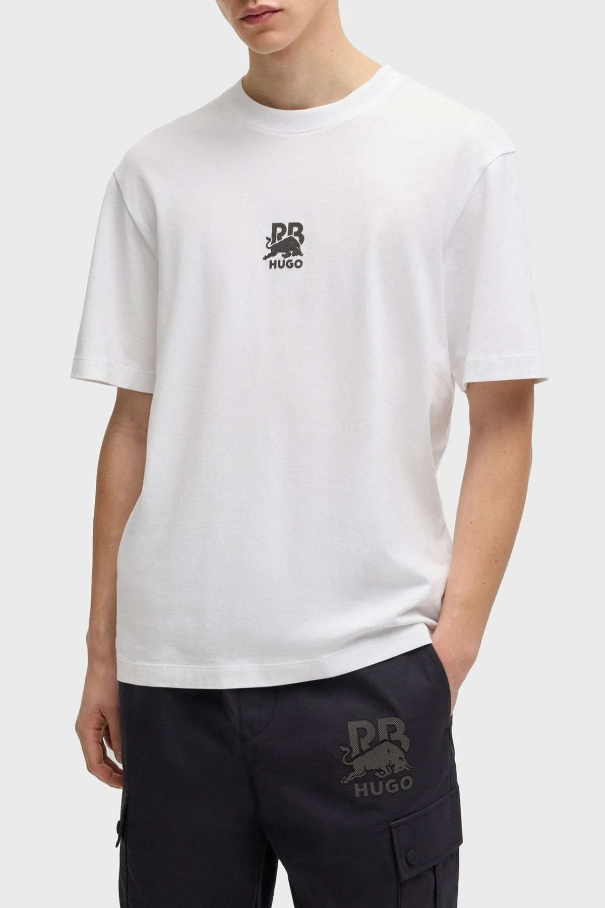 Hugo % 100 Pamuk Relaxed Fit Bisiklet Yaka Logolu Erkek T Shirt 50542766 100 BEYAZ - 1