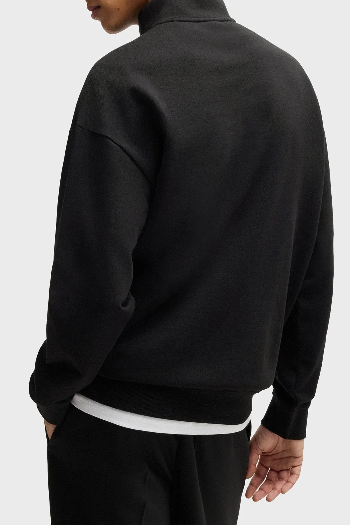 Hugo % 100 Pamuk Relaxed Fit Dik Yaka Logolu Erkek Sweat 50525881 001 SİYAH - 4