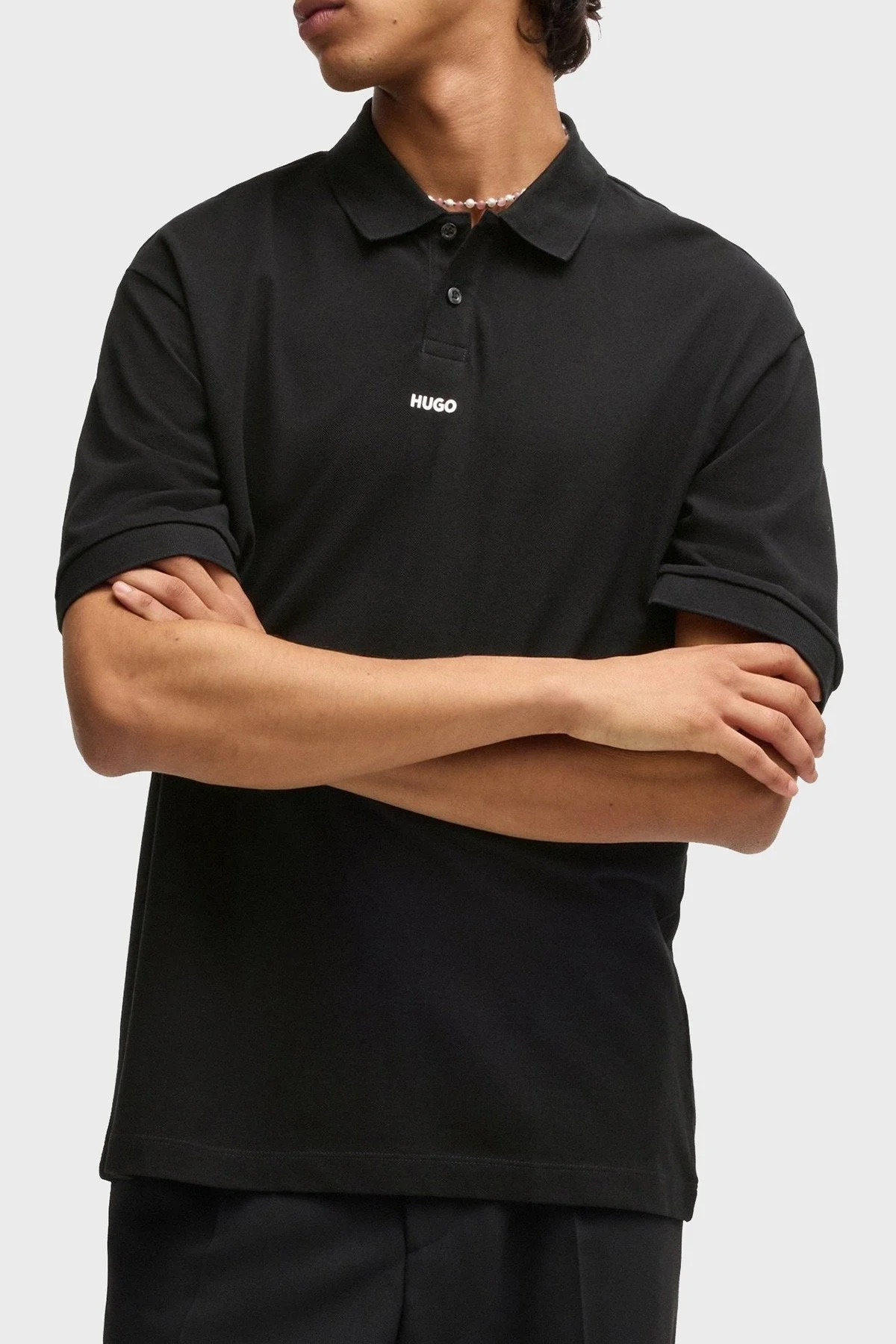 Hugo % 100 Pamuk Relaxed Fit Düğmeli Erkek Polo Yaka T Shirt 50493206 001 SİYAH - 1