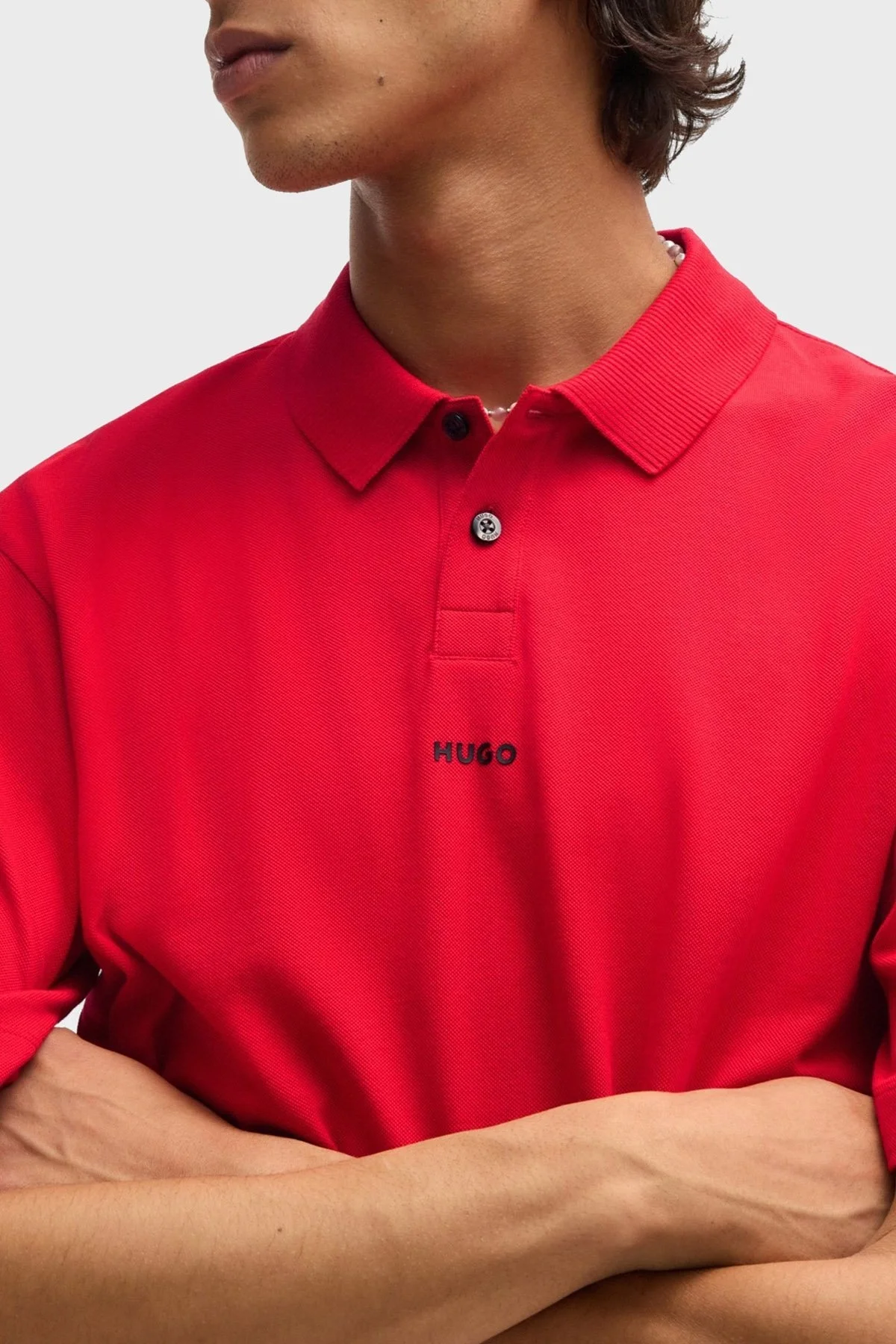 Hugo % 100 Pamuk Relaxed Fit Düğmeli Erkek Polo Yaka T Shirt 50493206 694 KIRMIZI - 4