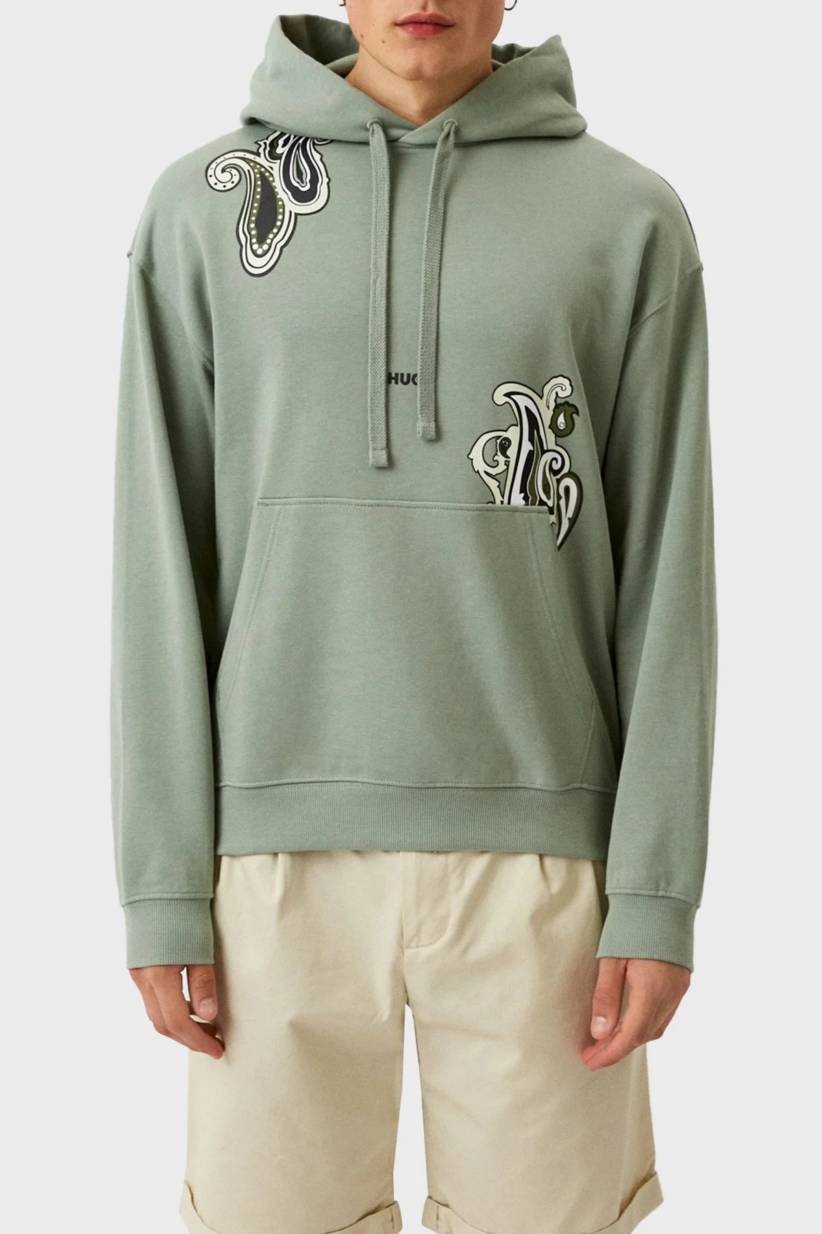 Hugo % 100 Pamuk Relaxed Fit Kanguru Cepli Kapüşonlu Erkek Sweat 50494559 330 AÇIK YEŞİL - 6