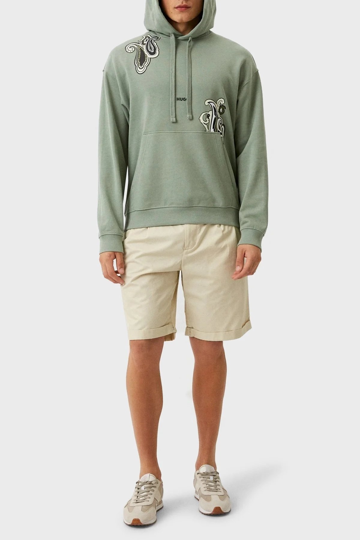 Hugo % 100 Pamuk Relaxed Fit Kanguru Cepli Kapüşonlu Erkek Sweat 50494559 330 AÇIK YEŞİL - 8