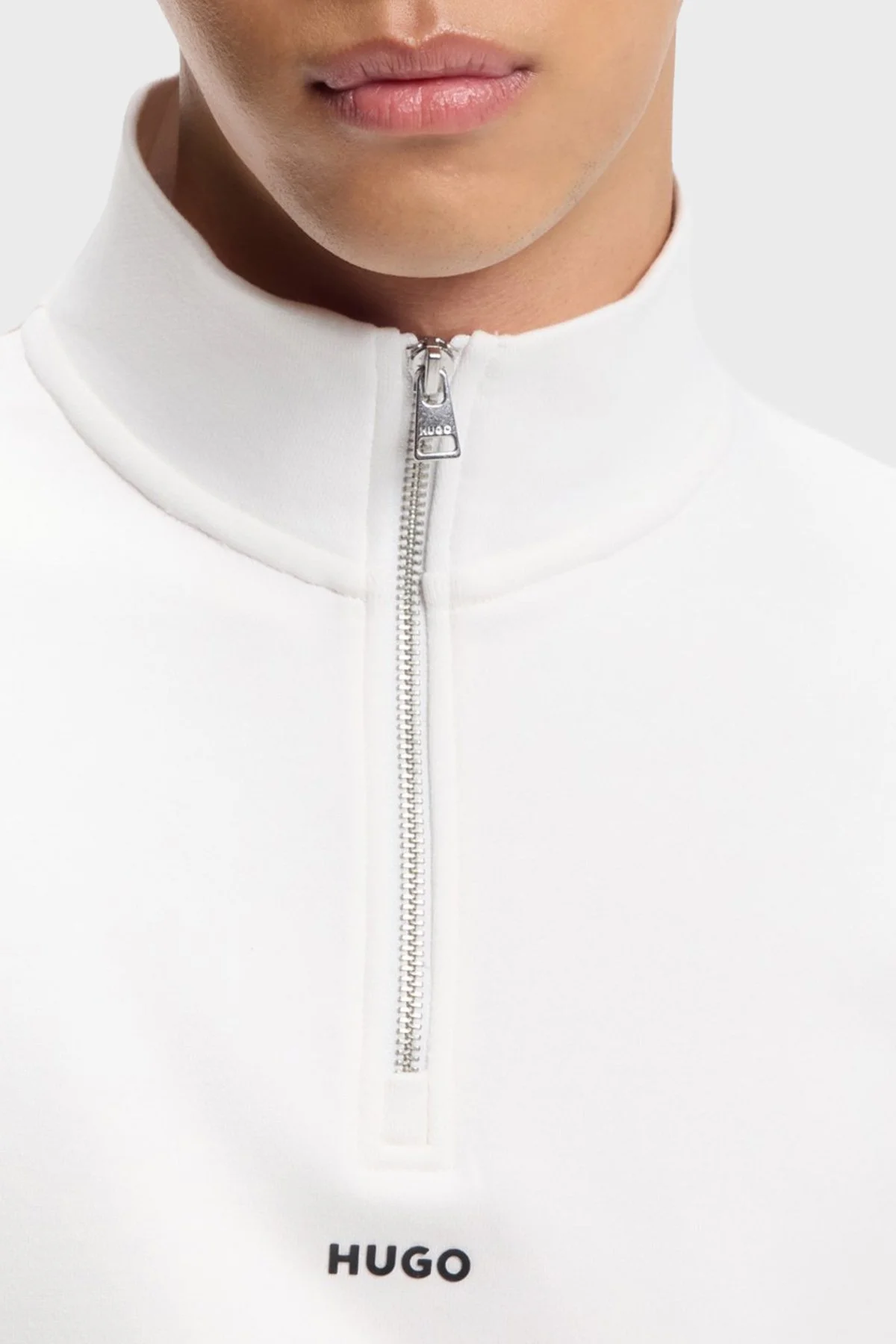 Hugo % 100 Pamuk Relaxed Fit Yarım Fermuarlı Dik Yaka Erkek Sweat 50525881 102 BEYAZ - 4