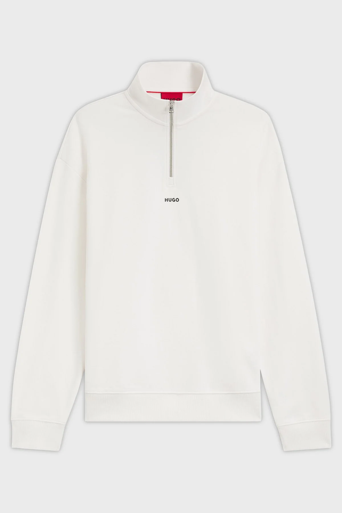 Hugo % 100 Pamuk Relaxed Fit Yarım Fermuarlı Dik Yaka Erkek Sweat 50525881 102 BEYAZ - 5