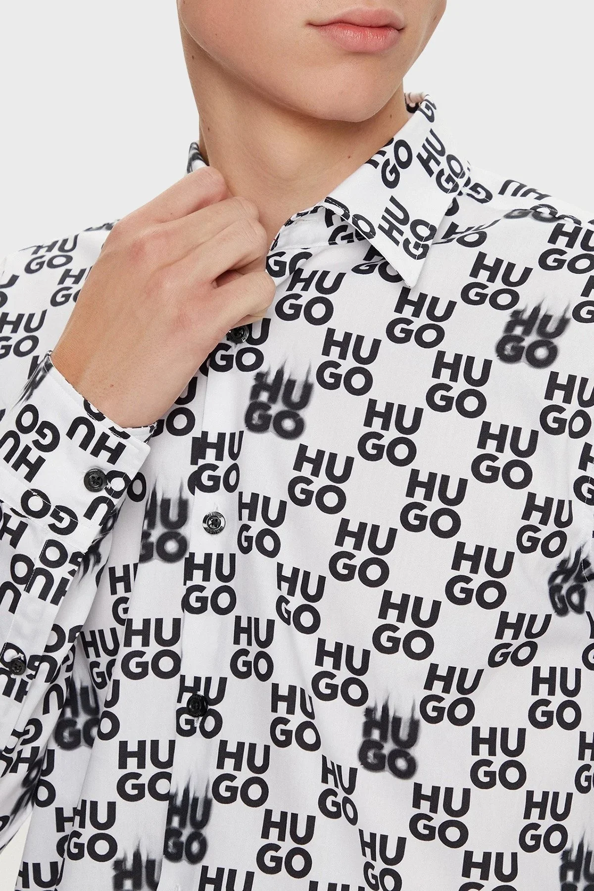 Hugo % 100 Pamuk Slim Fit Tamamı Logolu Erkek Gömlek 50534257 199 SİYAH-BEYAZ - 4