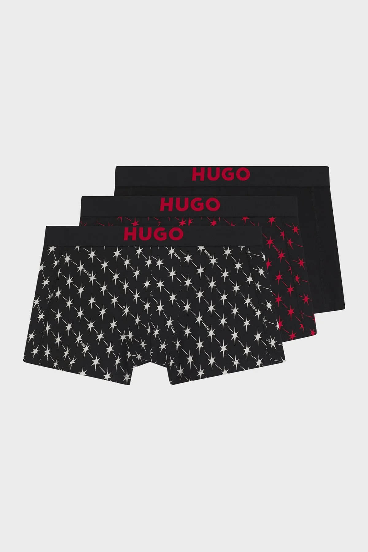 Hugo 3 Pack Yıldız Desenli Logolu Erkek Boxer 50549140 641 Siyah - 1