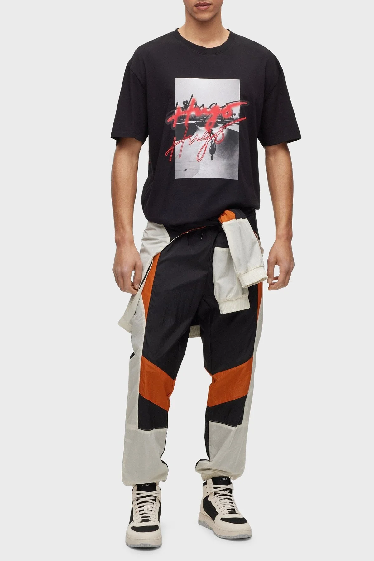 Hugo Baskılı % 100 Pamuk Oversize Bisiklet Yaka Erkek T Shirt 50491813 001 SİYAH - 2