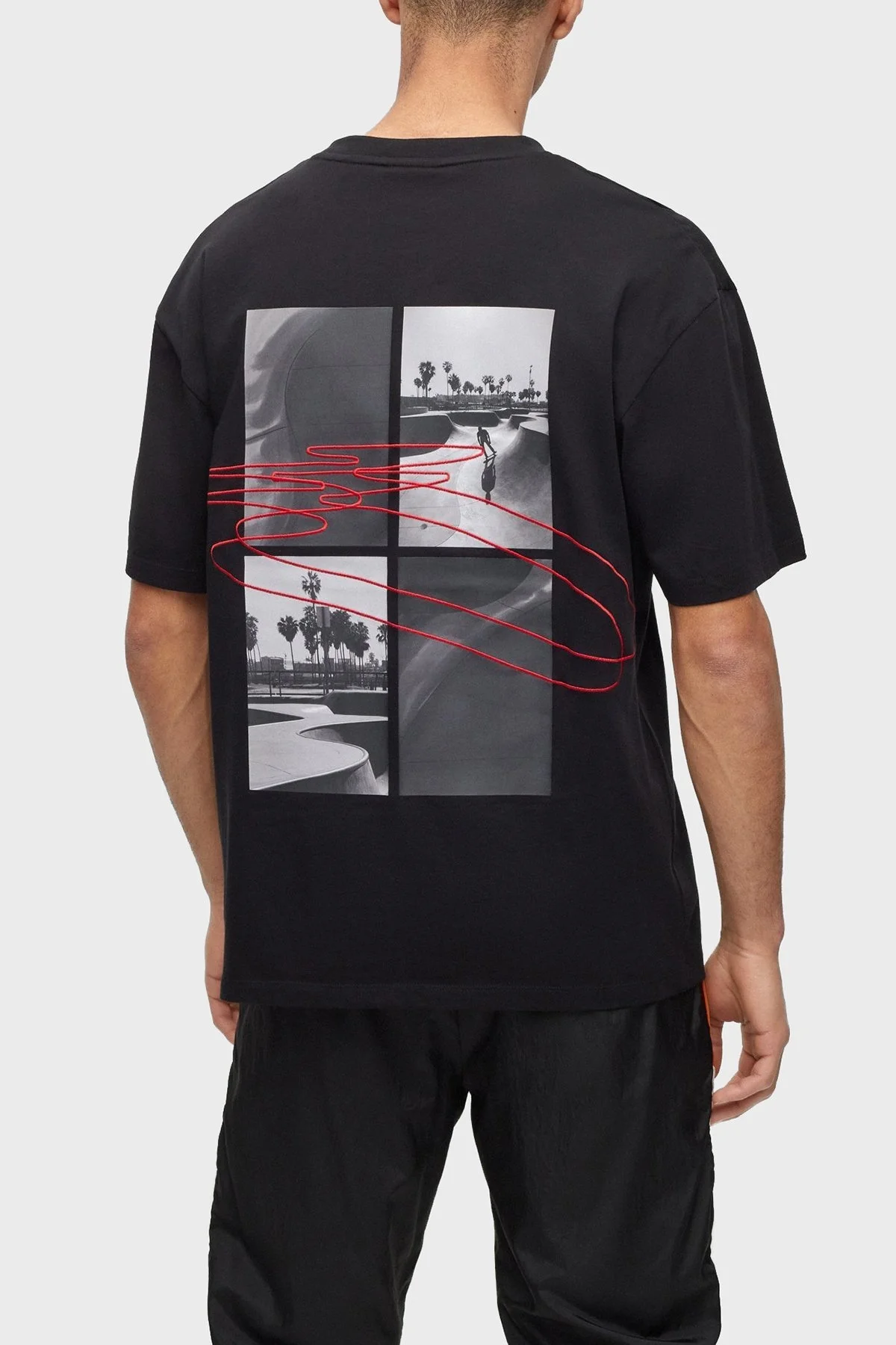 Hugo Baskılı % 100 Pamuk Oversize Bisiklet Yaka Erkek T Shirt 50491813 001 SİYAH - 3