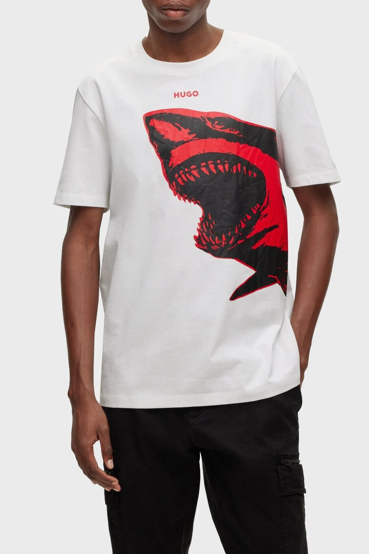 Hugo Baskılı % 100 Pamuk Regular Fit Bisiklet Yaka Erkek T Shirt 50493058 100 BEYAZ - 1