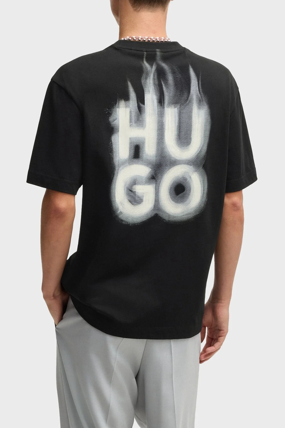 Hugo Baskılı % 100 Pamuk Relaxed Fit Bisiklet Yaka Erkek T Shirt 50530434 001 SİYAH - 1