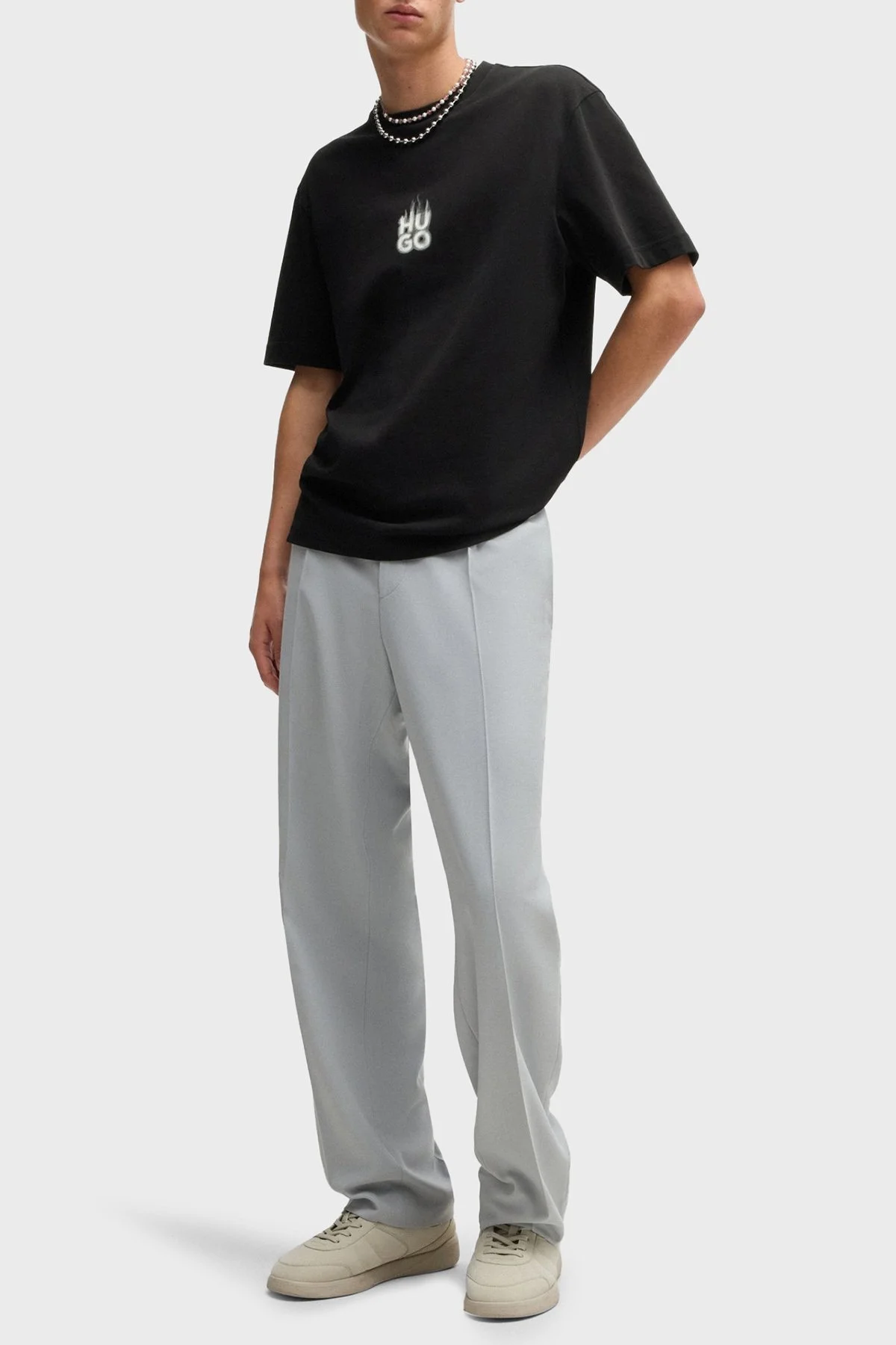 Hugo Baskılı % 100 Pamuk Relaxed Fit Bisiklet Yaka Erkek T Shirt 50530434 001 SİYAH - 2