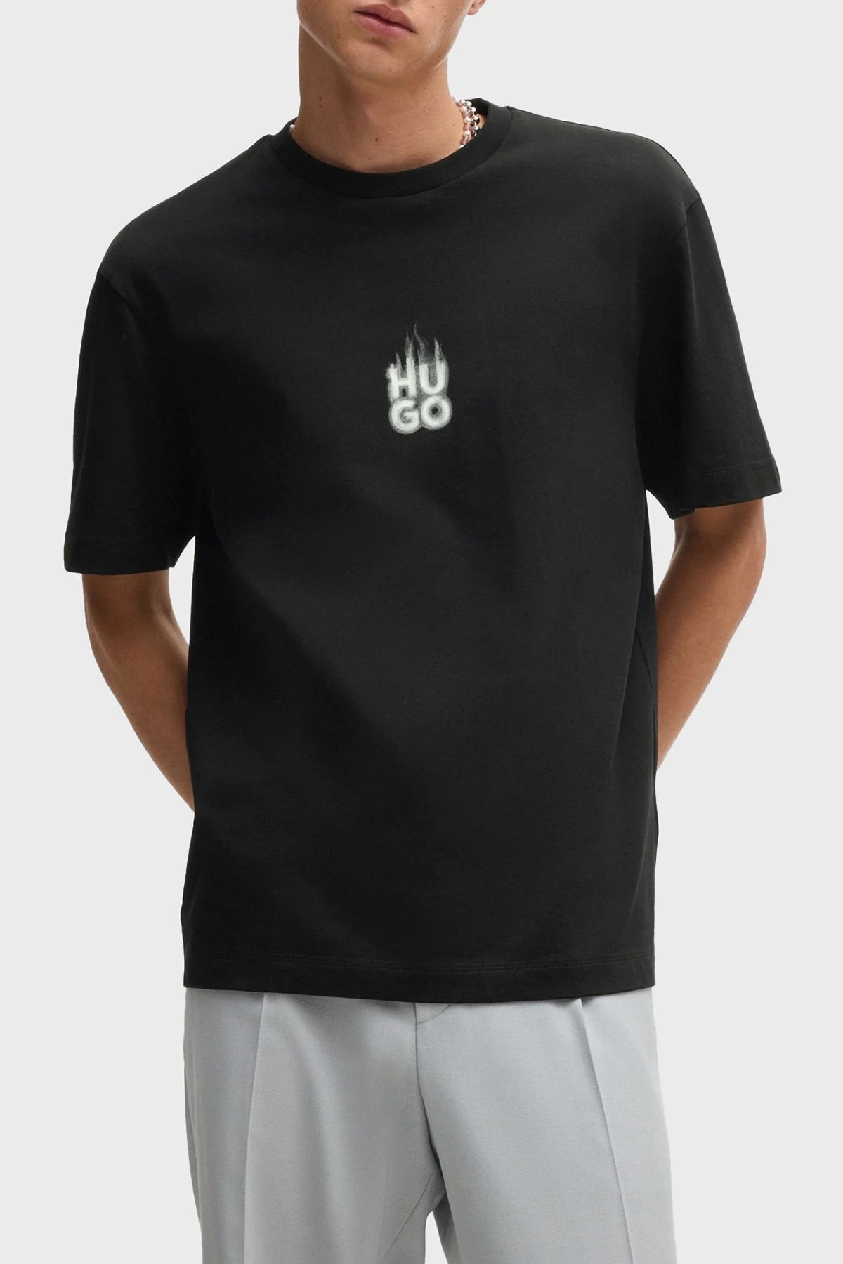 Hugo Baskılı % 100 Pamuk Relaxed Fit Bisiklet Yaka Erkek T Shirt 50530434 001 SİYAH - 3