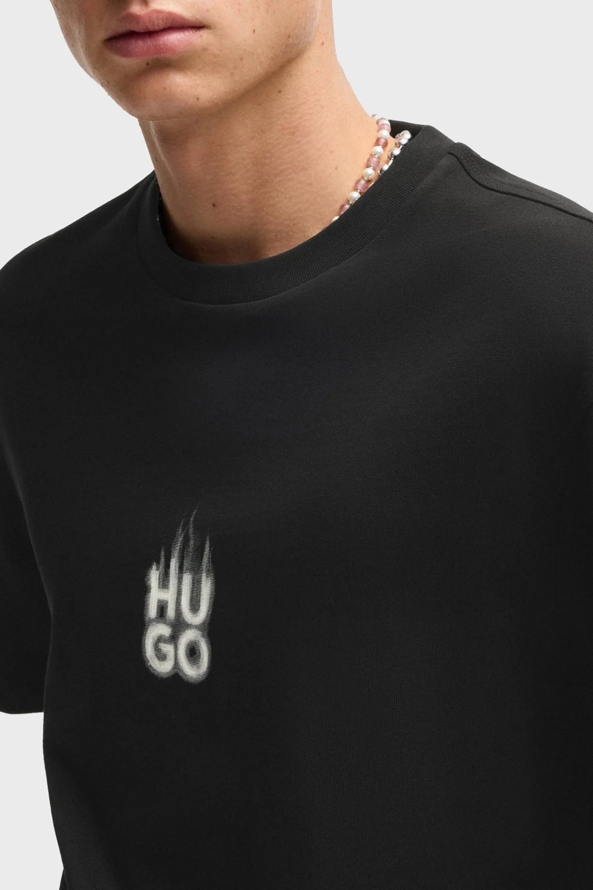 Hugo Baskılı % 100 Pamuk Relaxed Fit Bisiklet Yaka Erkek T Shirt 50530434 001 SİYAH - 4