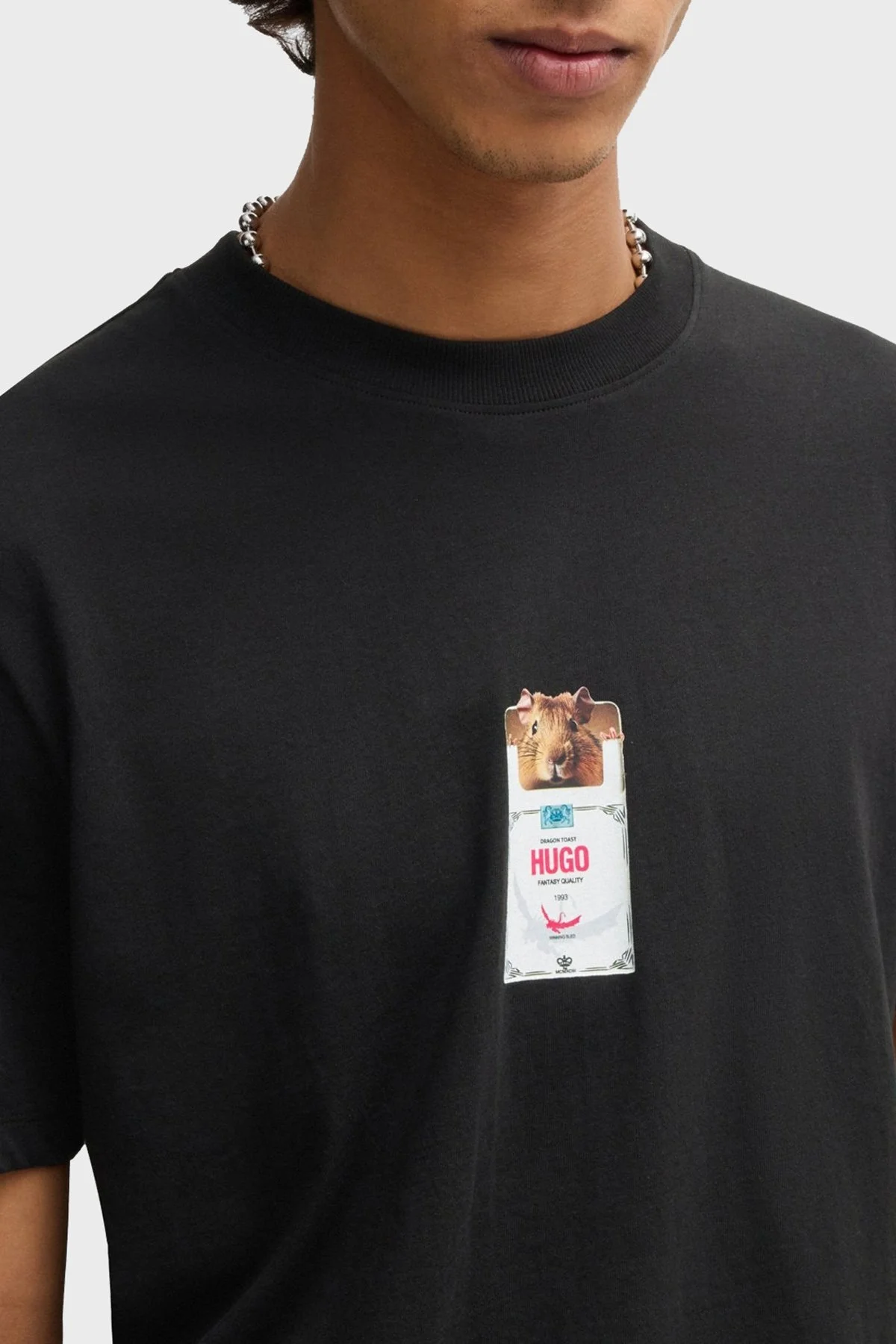 Hugo Baskılı % 100 Pamuk Relaxed Fit Bisiklet Yaka Erkek T Shirt 50530683 001 SİYAH - 4