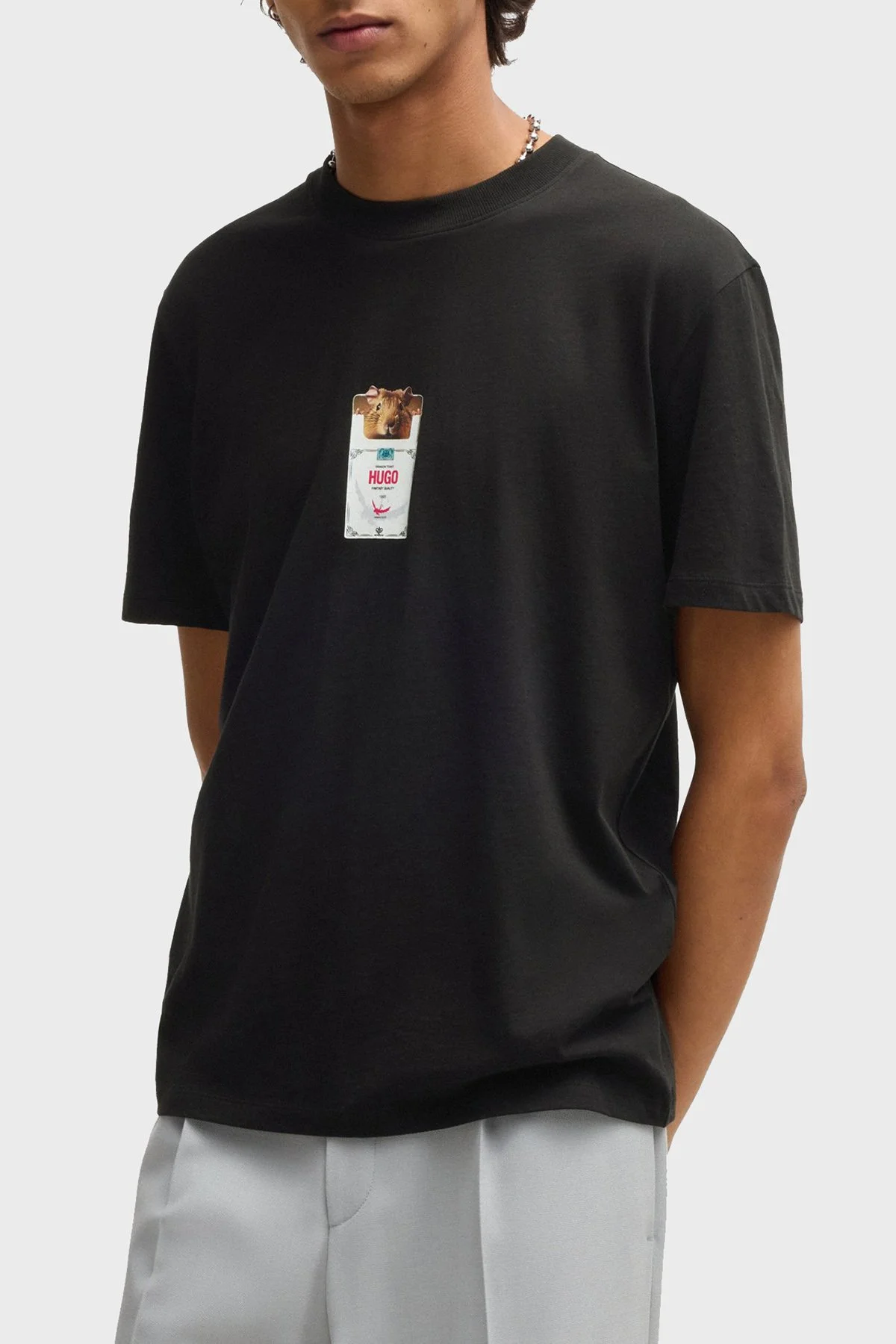 Hugo Baskılı % 100 Pamuk Relaxed Fit Bisiklet Yaka Erkek T Shirt 50530683 001 SİYAH - 1