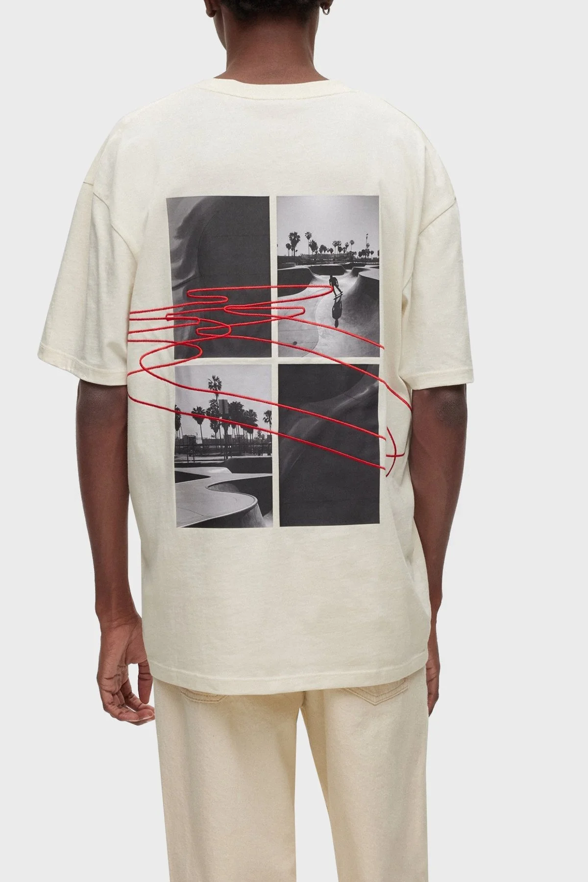 Hugo Baskılı Bisiklet Yaka % 100 Pamuk Oversize Erkek T Shirt 50491813 118 EKRU - 3