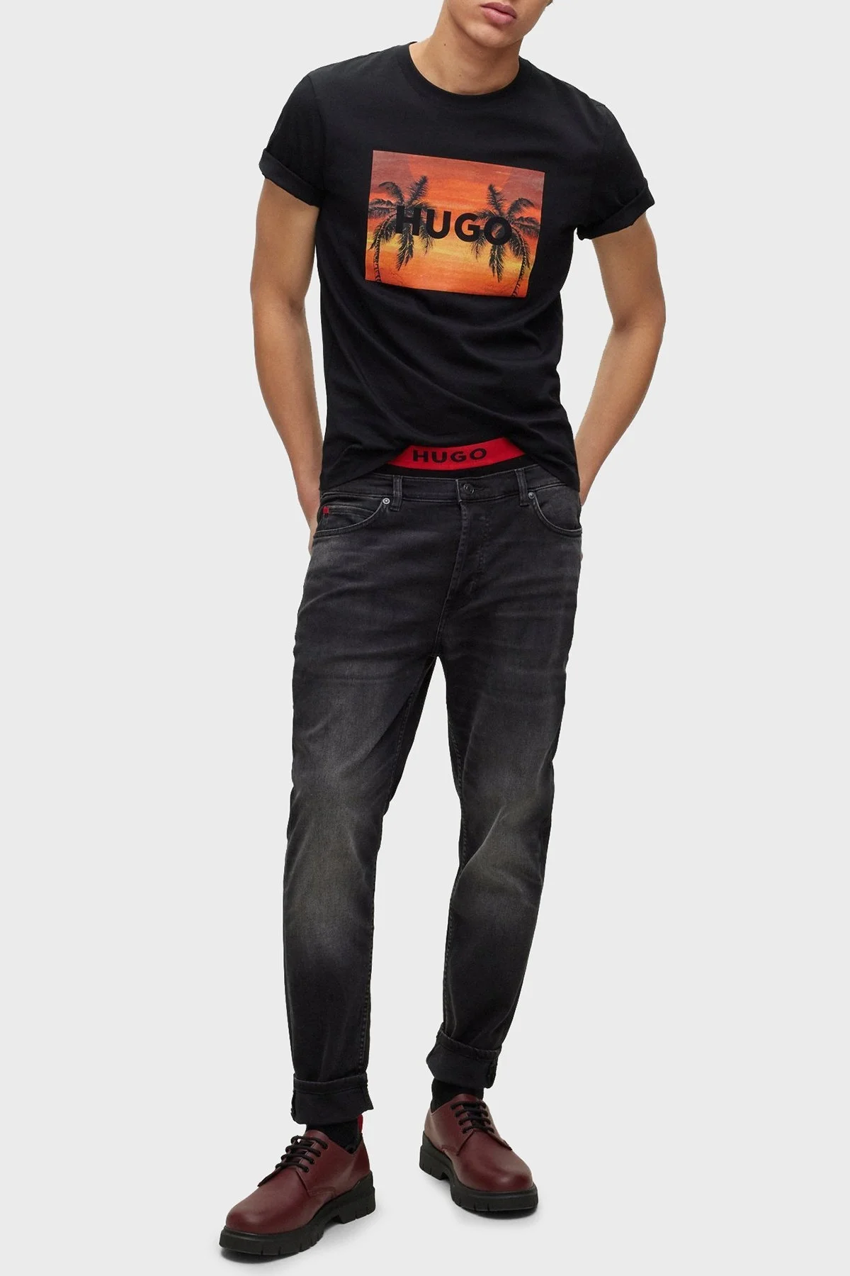 Hugo Baskılı Bisiklet Yaka % 100 Pamuk Regular Fit Erkek T Shirt 50488952 001 SİYAH - 2