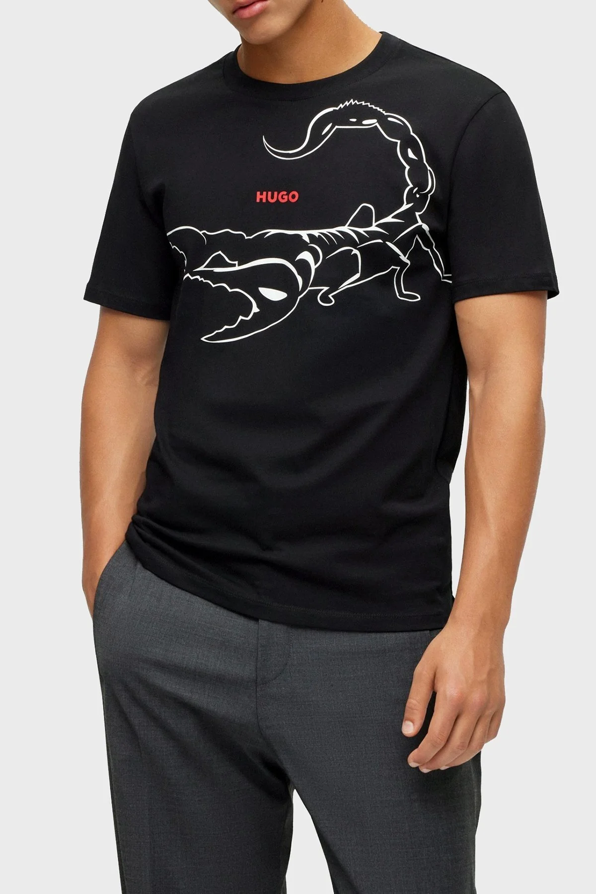 Hugo Baskılı Bisiklet Yaka Regular Fit Pamuklu Jarse Erkek T Shirt 50498196 001 SİYAH - 1