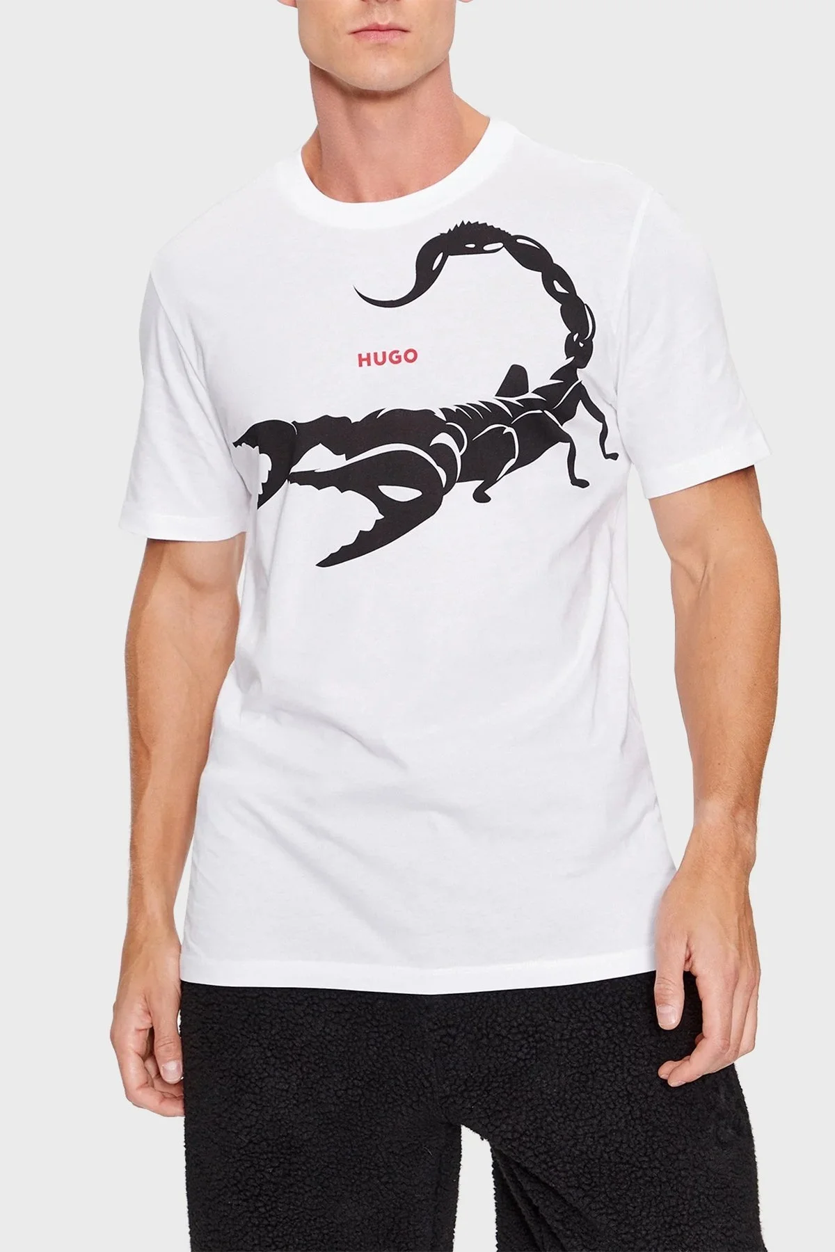 Hugo Baskılı Bisiklet Yaka Regular Fit Pamuklu Jarse Erkek T Shirt 50498196 100 BEYAZ - 1