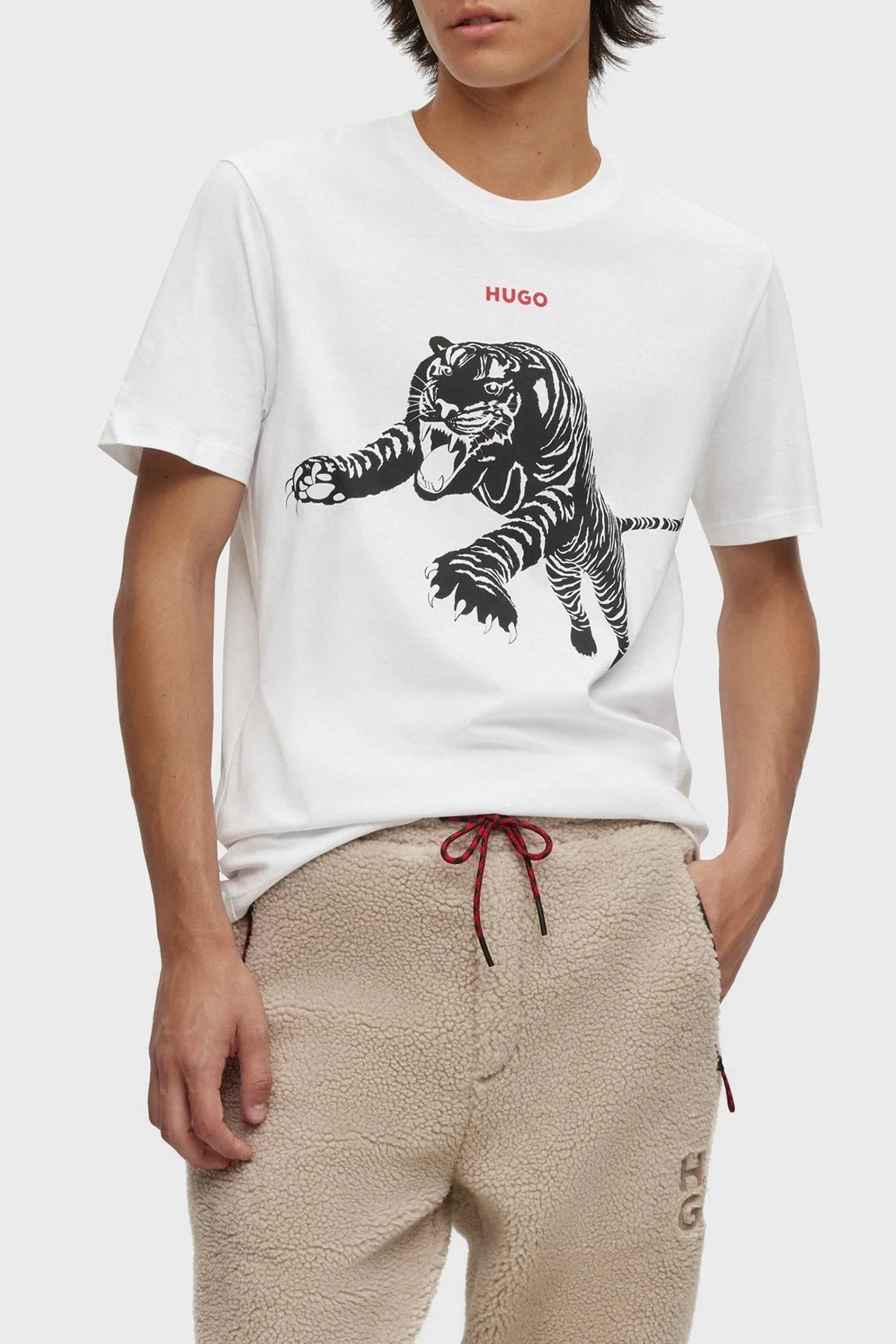 Hugo Baskılı Bisiklet Yaka Regular Fit Pamuklu Jarse Erkek T Shirt 50498196 120 BEYAZ - 1