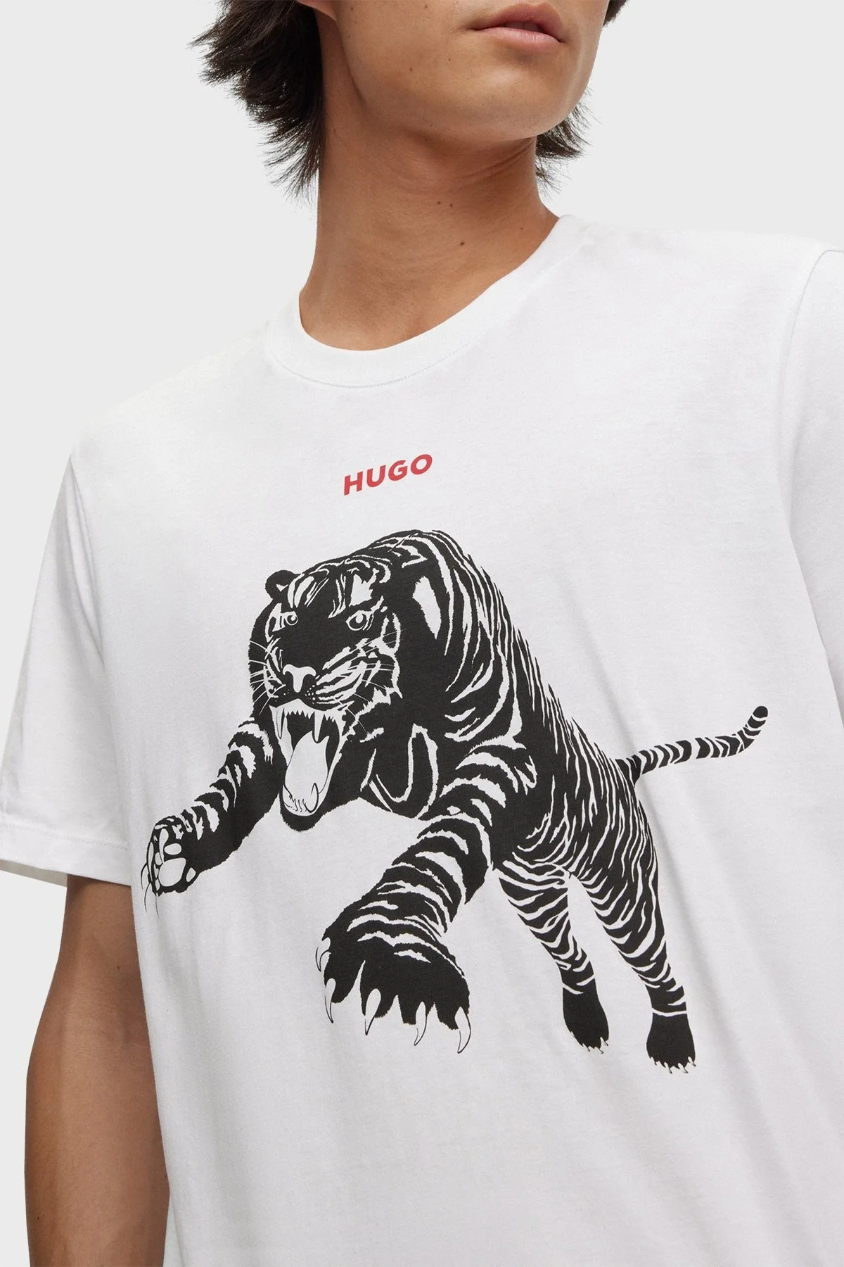 Hugo Baskılı Bisiklet Yaka Regular Fit Pamuklu Jarse Erkek T Shirt 50498196 120 BEYAZ - 2