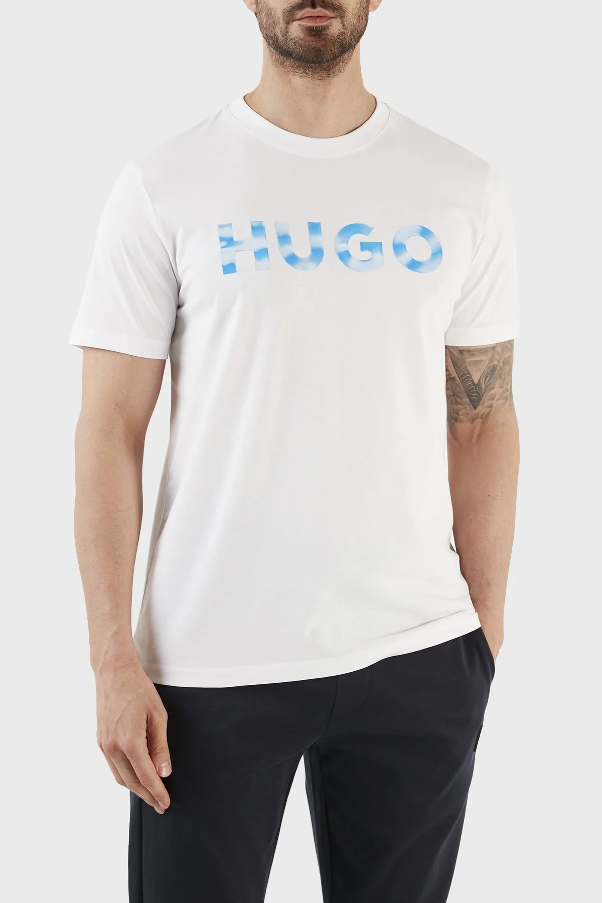 Hugo Baskılı Organik Pamuklu Regular Fit Bisiklet Yaka Erkek T Shirt 50489662 100 BEYAZ - 2