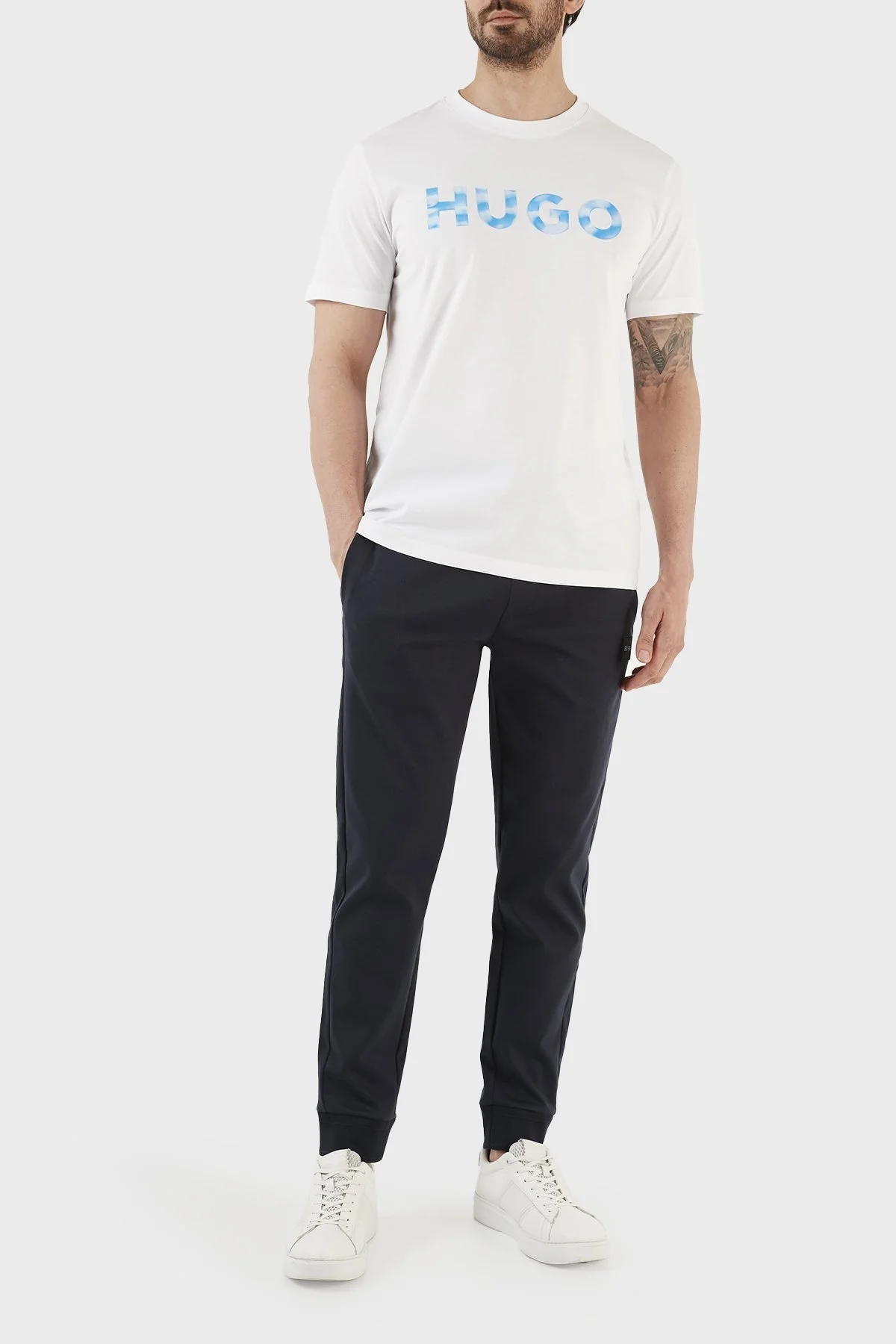 Hugo Baskılı Organik Pamuklu Regular Fit Bisiklet Yaka Erkek T Shirt 50489662 100 BEYAZ - 4