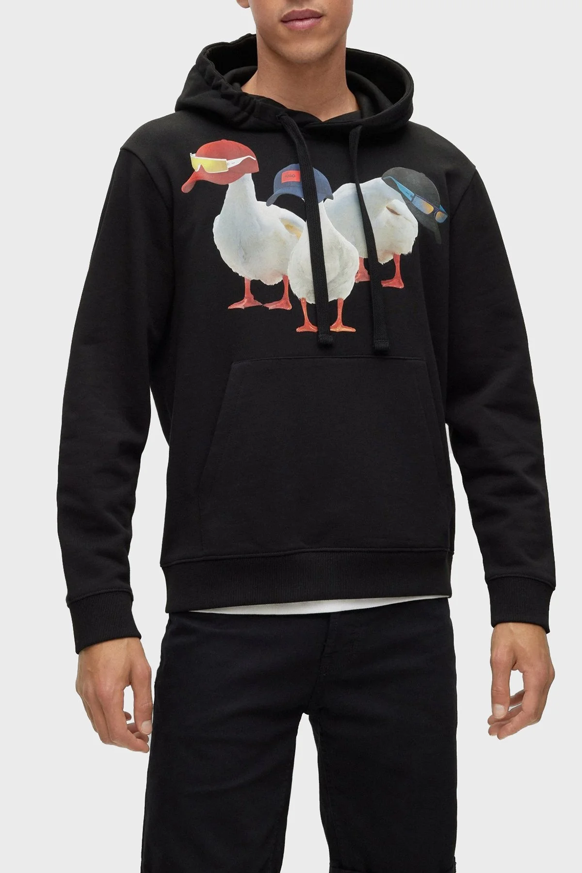 Hugo Baskılı Pamuklu Havlu Kumaştan Kapüşonlu Cepli Relaxed Fit Erkek Sweat 50491828 001 SİYAH - 1